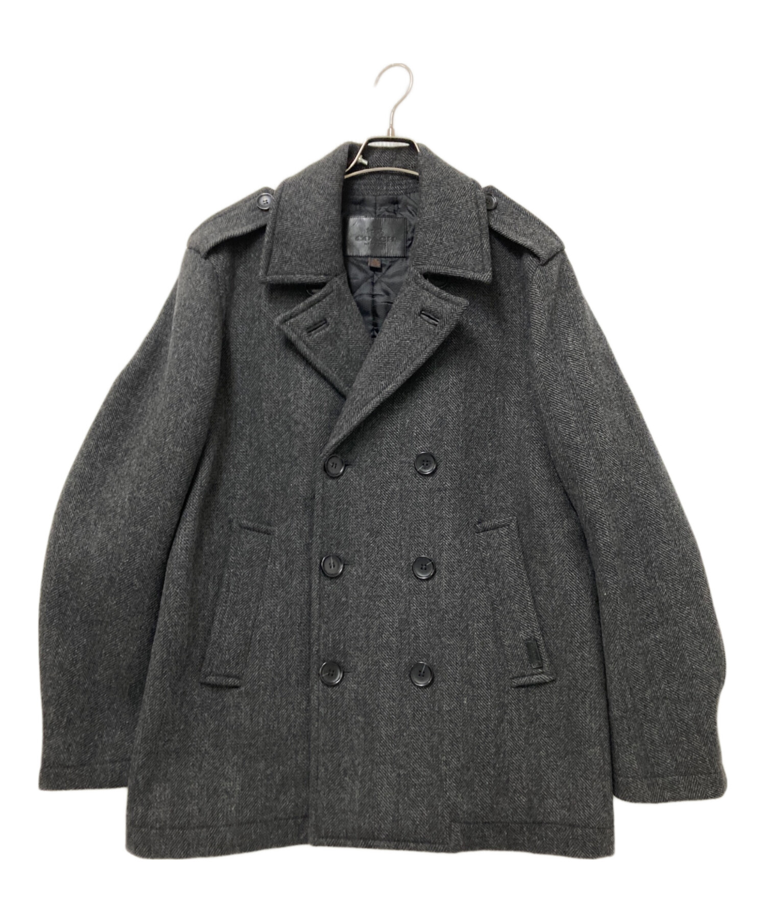 COACH ウールモヘア ヘリンボーンピーコート ハーフコート ダブルブレスト 中古・古着通販】COACH (コーチ) ヘリンボーンPコート グレー サイズ:M