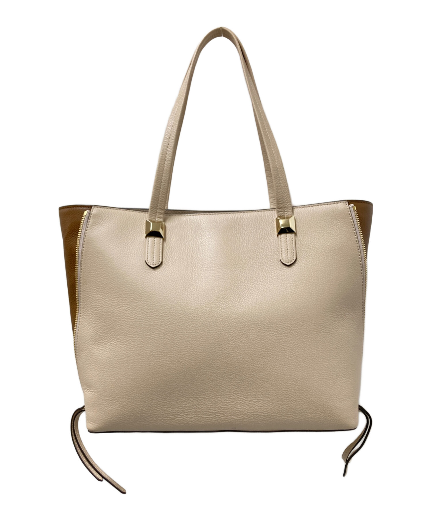 フルラ FURLA ベージュ キャンバス×レザー バッグ トートバッグ レディース【中古】 中古・古着通販】FURLA (フルラ) トートバッグ ベージュ サイズ:下記