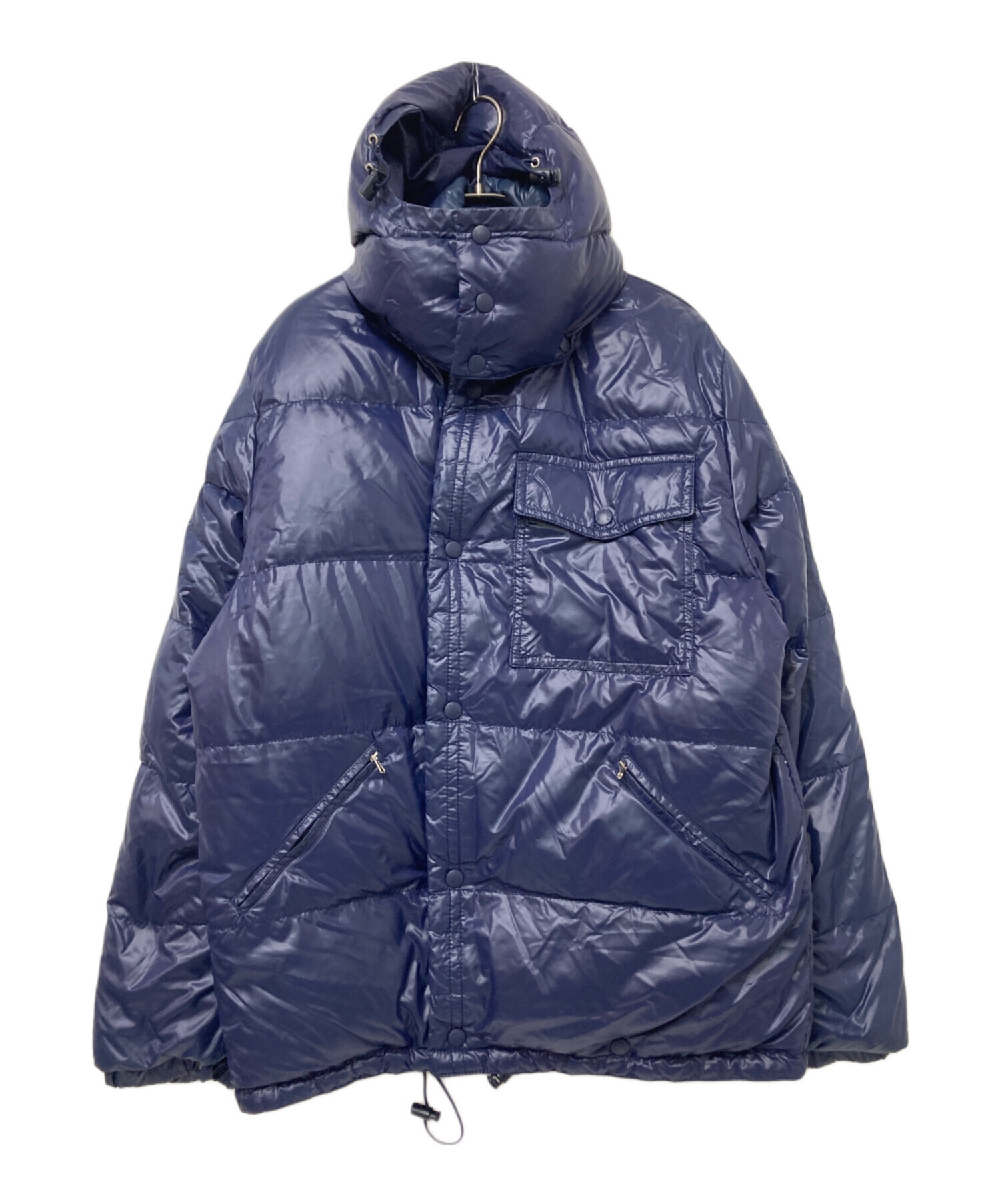 超美品 MONCLER ネイビー ダウンジャケット 12号 152cm Navy Blue Montgenevre Hooded Wool Flannel Short Down Jacket