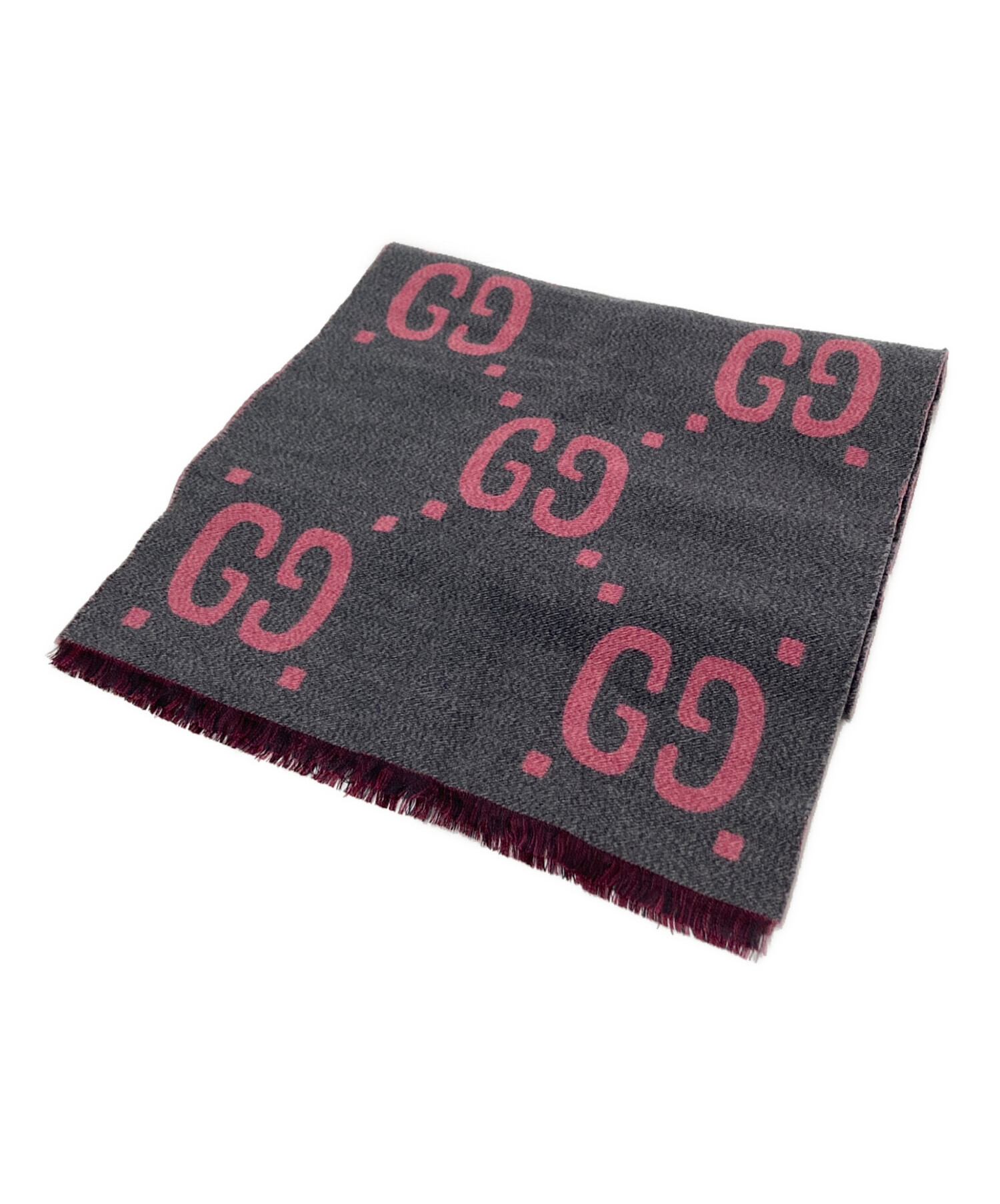 中古・古着通販】GUCCI (グッチ) GGジャガードマフラー ピンク×グレー