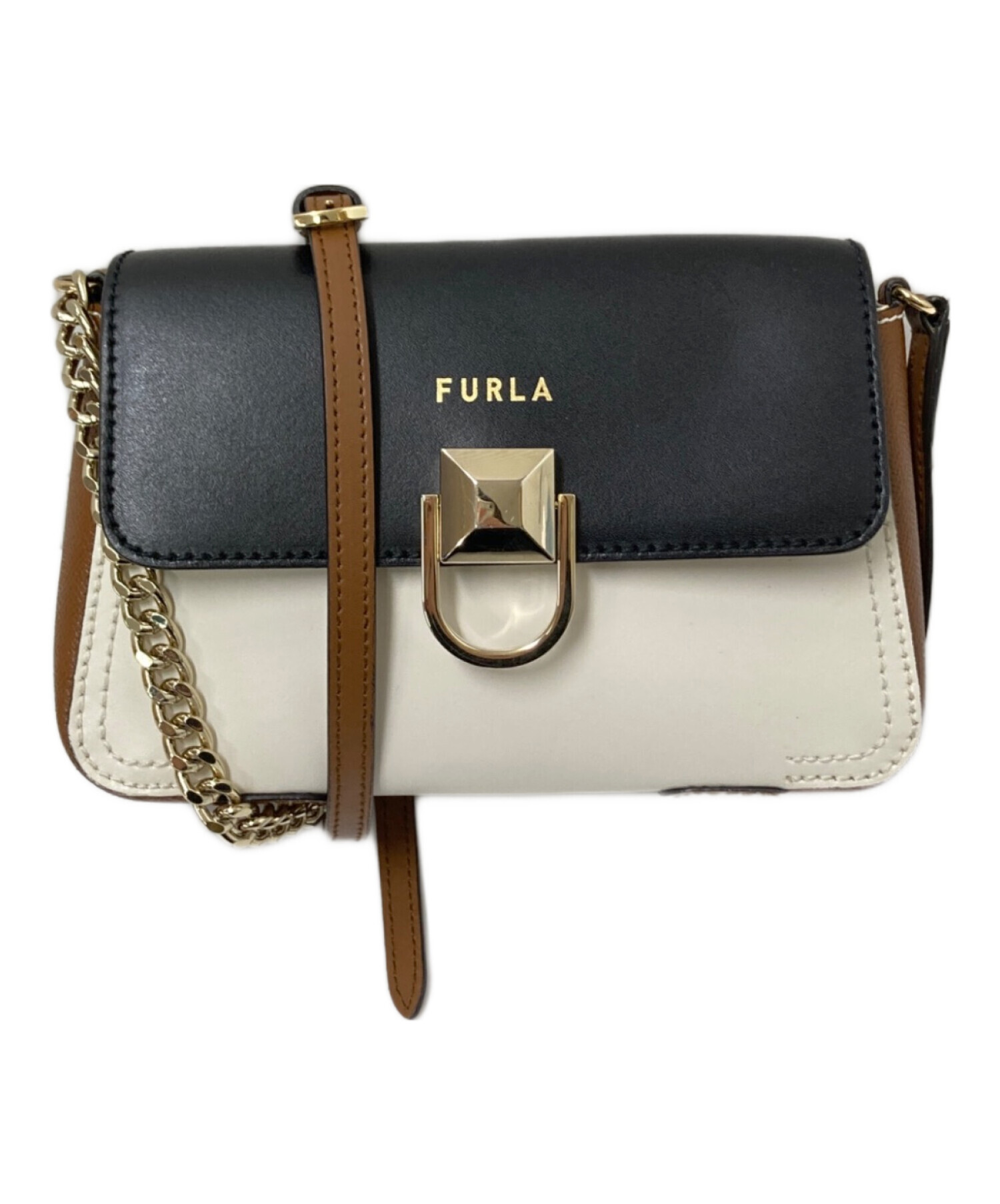 中古・古着通販】FURLA (フルラ) ショルダーバッグ ブラック×ホワイト 