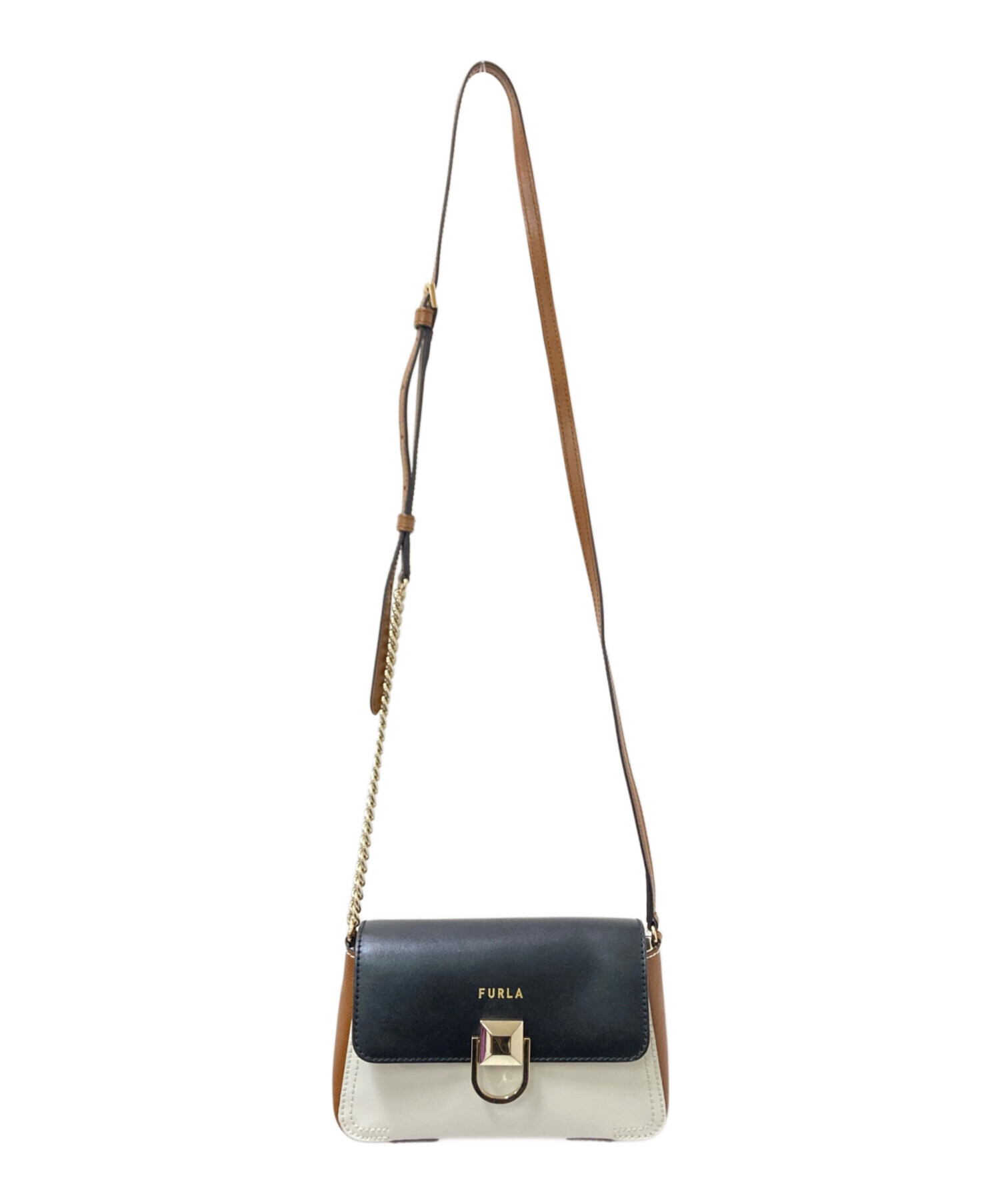 中古・古着通販】FURLA (フルラ) ショルダーバッグ ブラック×ホワイト 