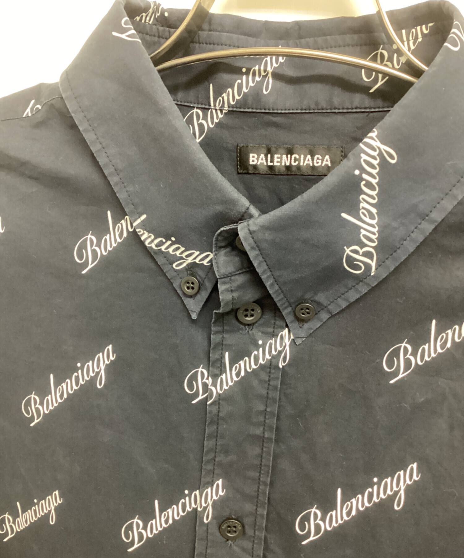 中古・古着通販】BALENCIAGA (バレンシアガ) ロゴ総柄シャツ ブラック 