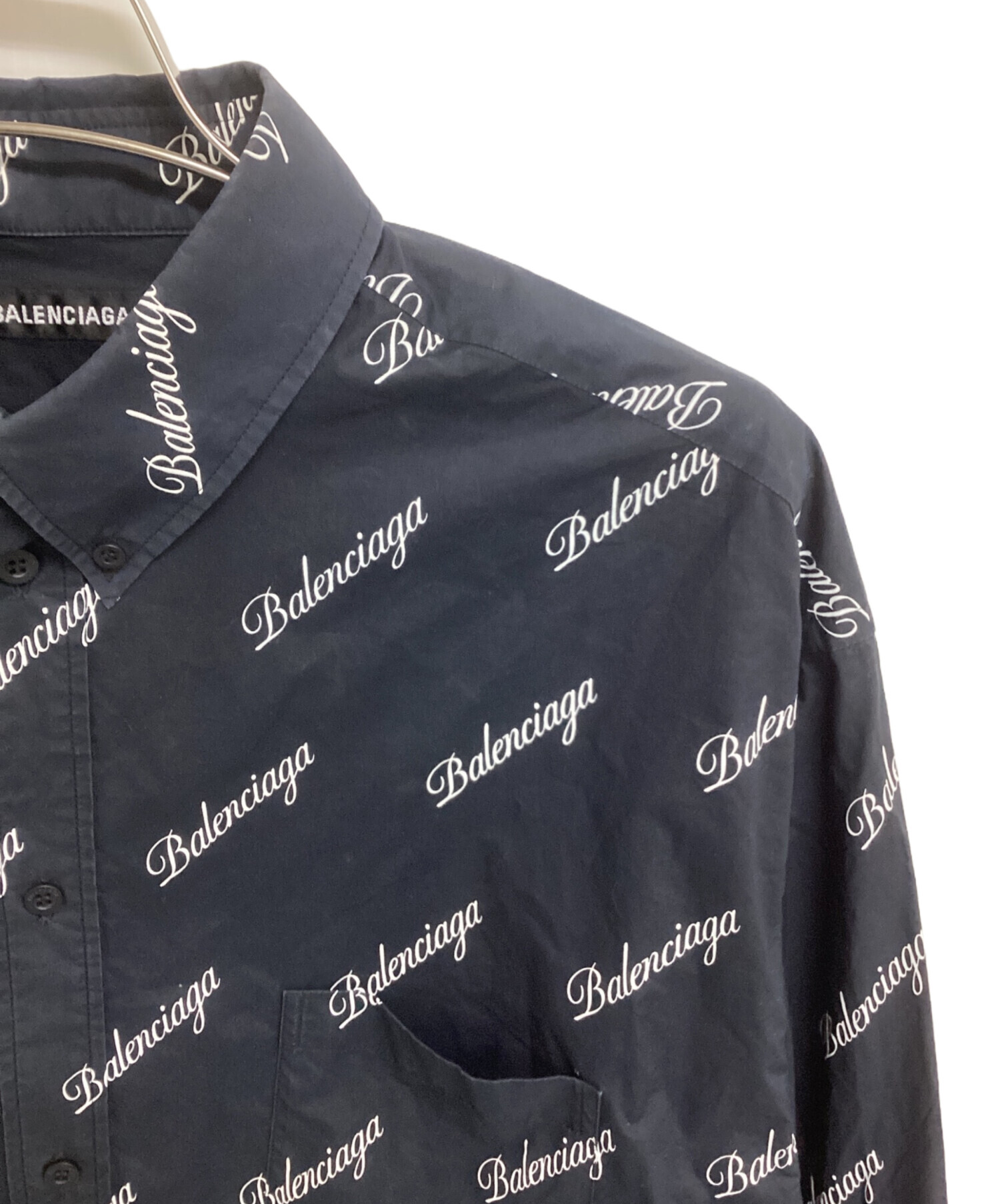 中古・古着通販】BALENCIAGA (バレンシアガ) ロゴ総柄シャツ ブラック 