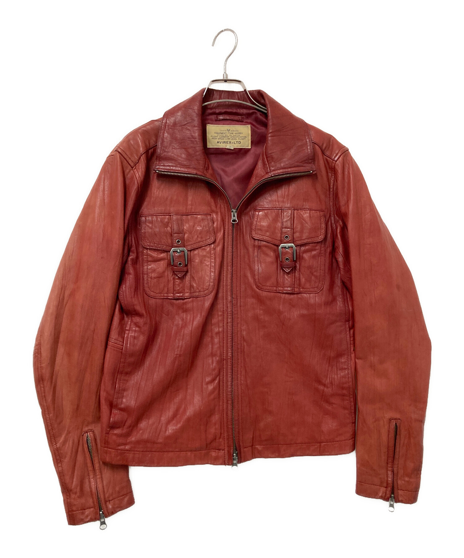 AVIREX ライダースジャケットシングル　シープスキン　ワインレッド 中古・古着通販】AVIREX (アヴィレックス) シープスキンレザー