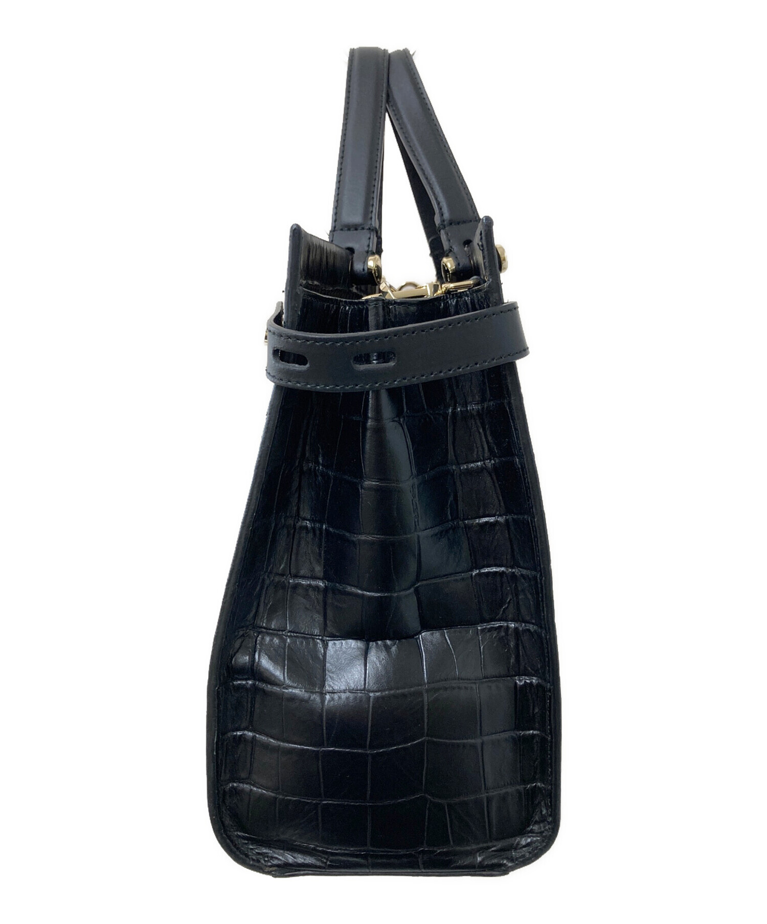 中古・古着通販】FURLA (フルラ) クロコ型押し2WAYバッグ ブラック