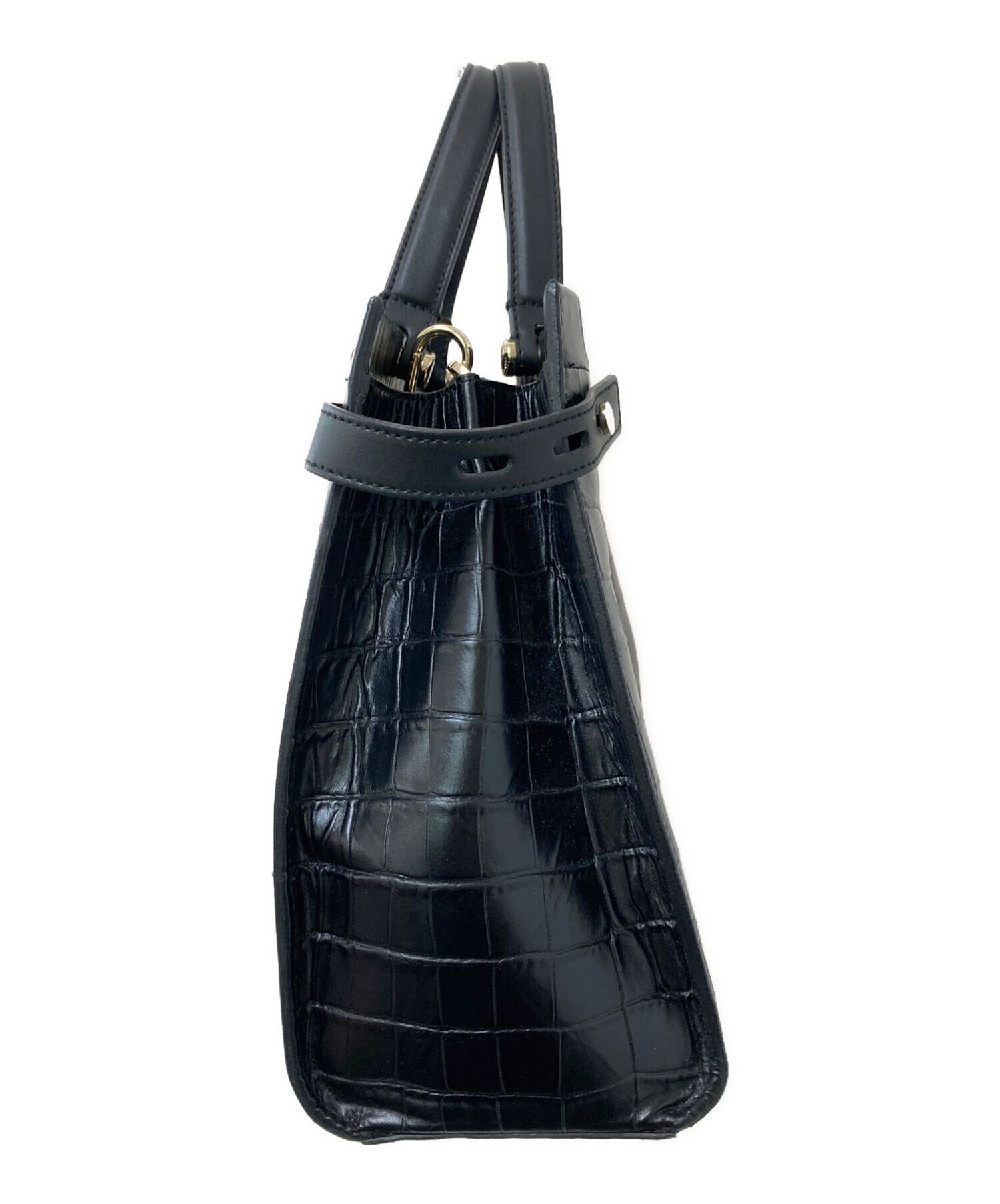 中古・古着通販】FURLA (フルラ) クロコ型押し2WAYバッグ ブラック