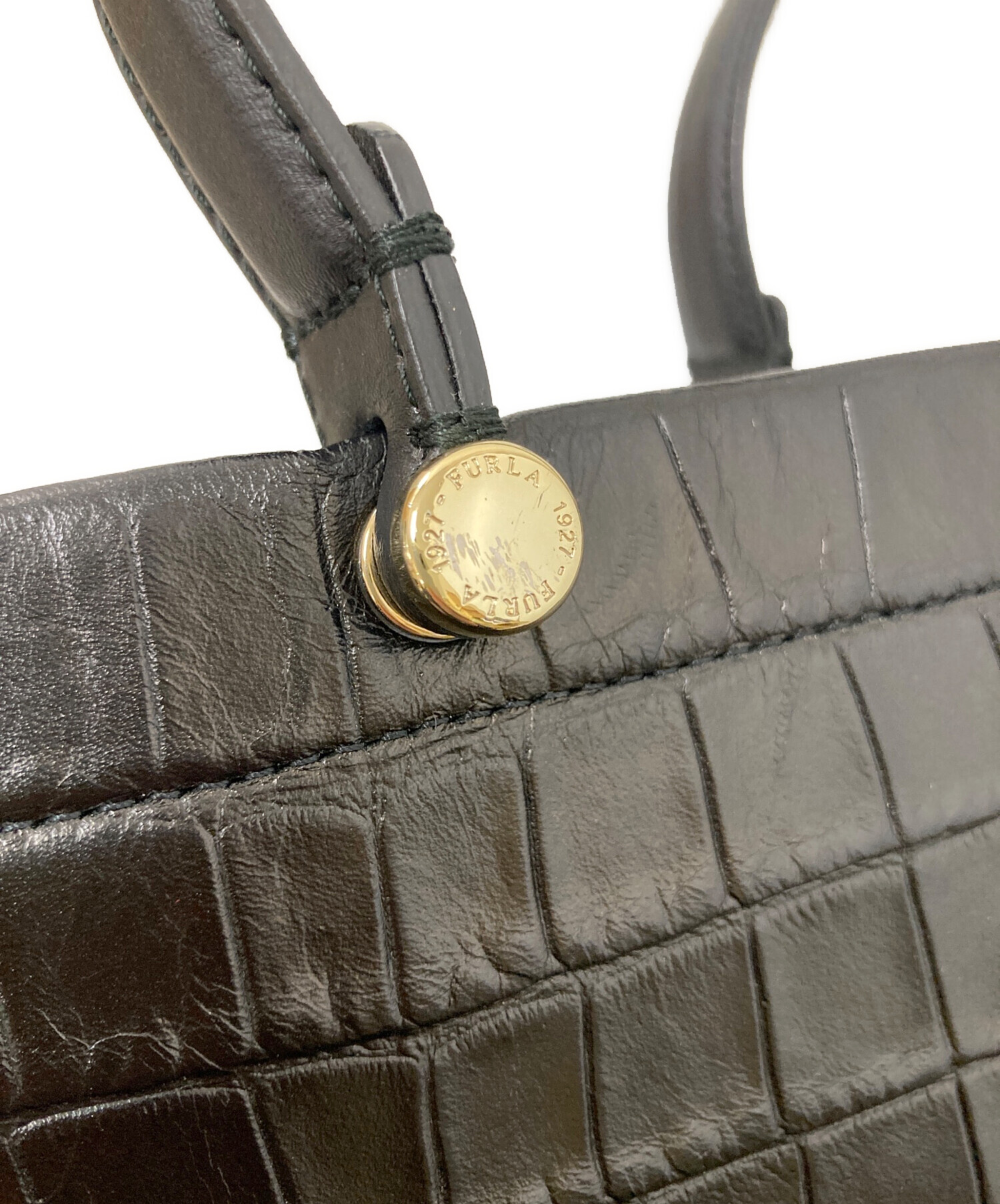 中古・古着通販】FURLA (フルラ) クロコ型押し2WAYバッグ ブラック