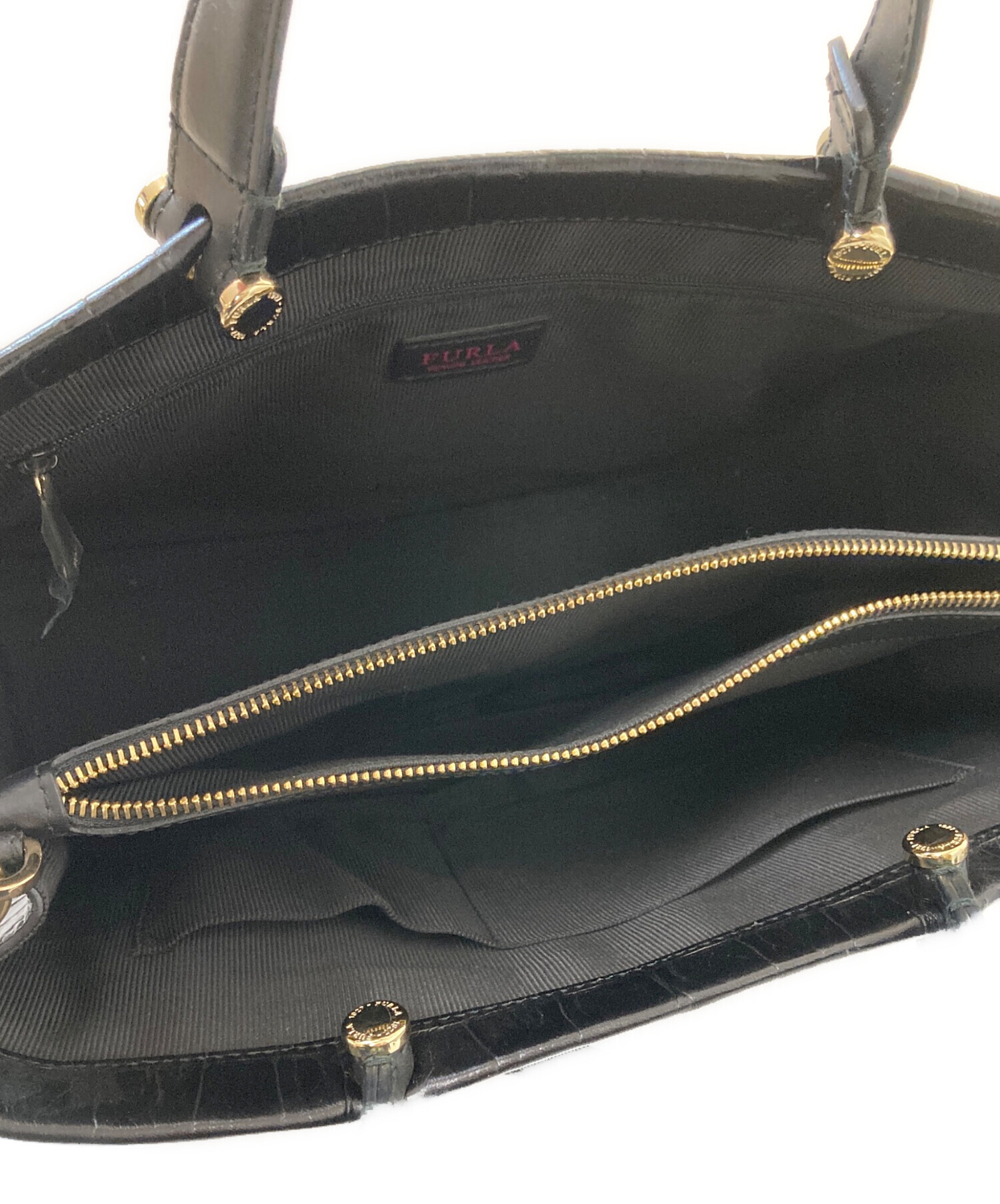 中古・古着通販】FURLA (フルラ) クロコ型押し2WAYバッグ ブラック