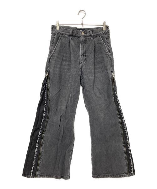 HARE(ハレ) 新品未使用 ZIPレイヤードデニムパンツ【セットアップ可能】 中古・古着通販】HARE (ハレ) ZIPレイヤードデニムパンツ ブラック