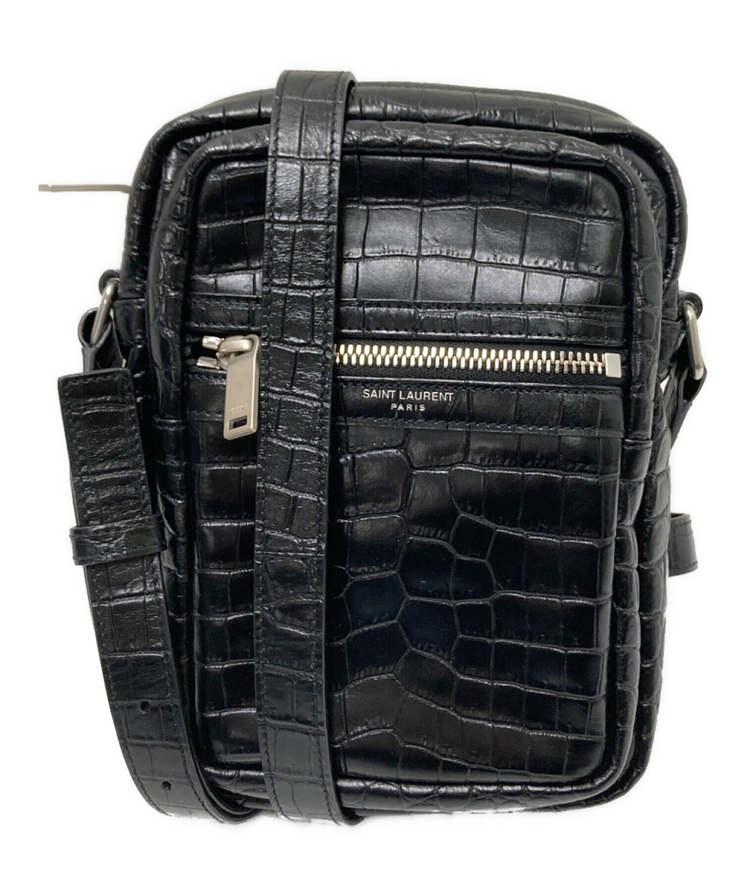 中古美品　サンローラン キャンプ ショルダーバッグ クロコ型押し ブラック 中古・古着通販】Saint Laurent Paris (サンローランパリ) クロコ型