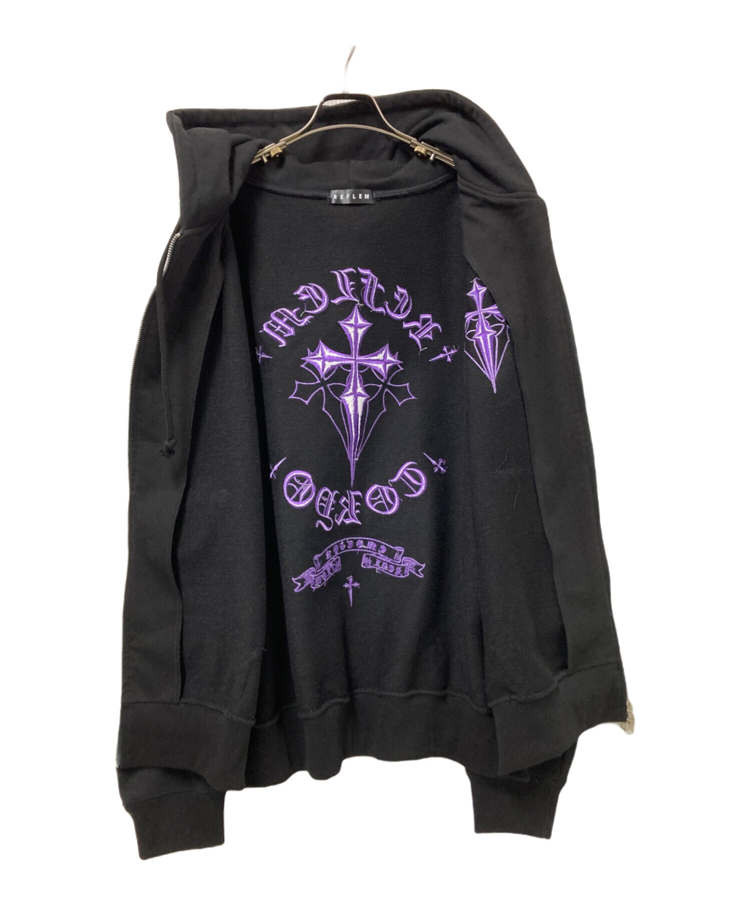 中古・古着通販】REFLEM (レフレム) クロス刺繍ZIPフーディー ブラック