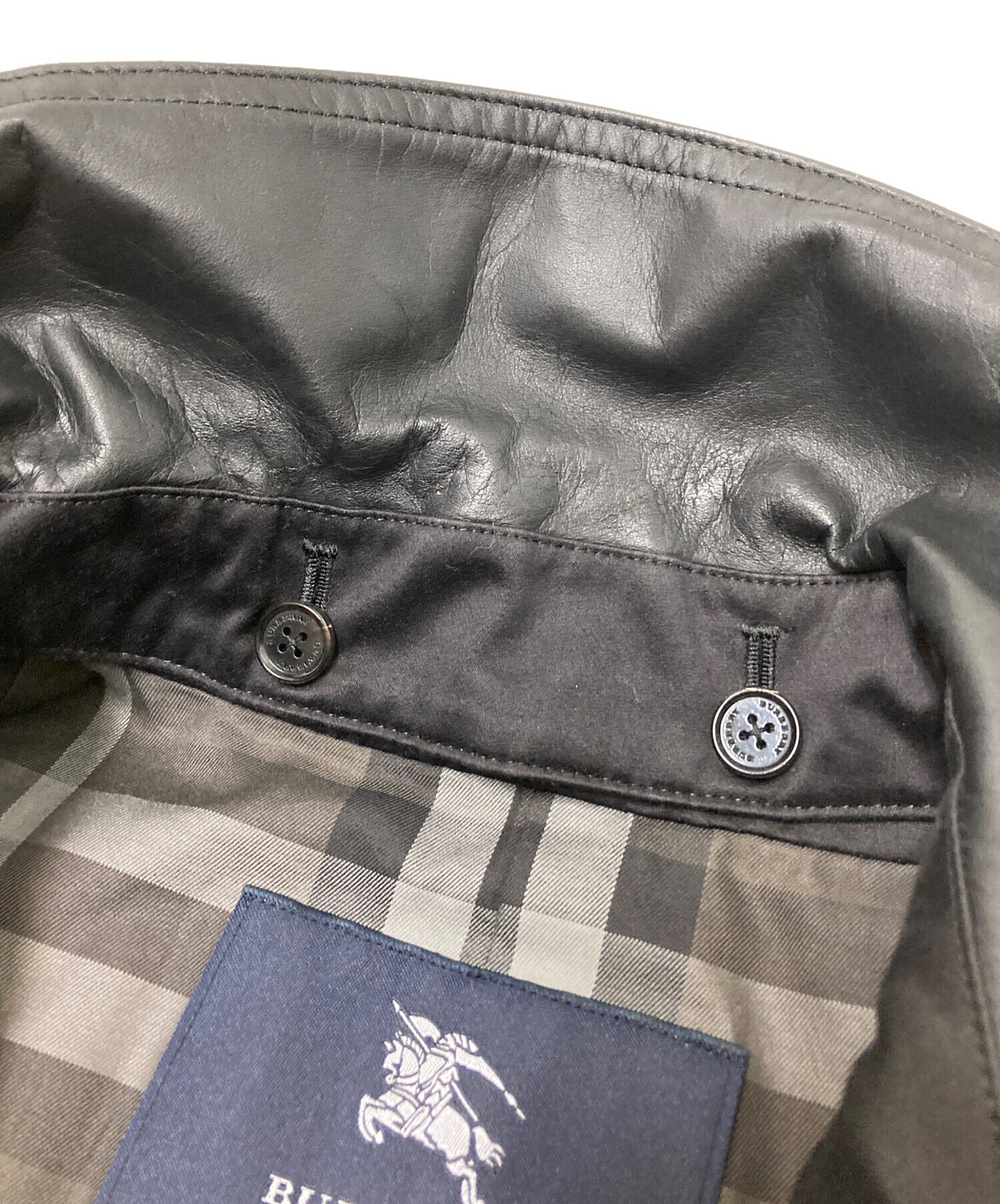 BURBERRY LONDON バーバリーロンドン　襟レザー　中綿入り　コート 人気✨ バーバリーロンドン ダウンコート ノバチェック ロング レザー