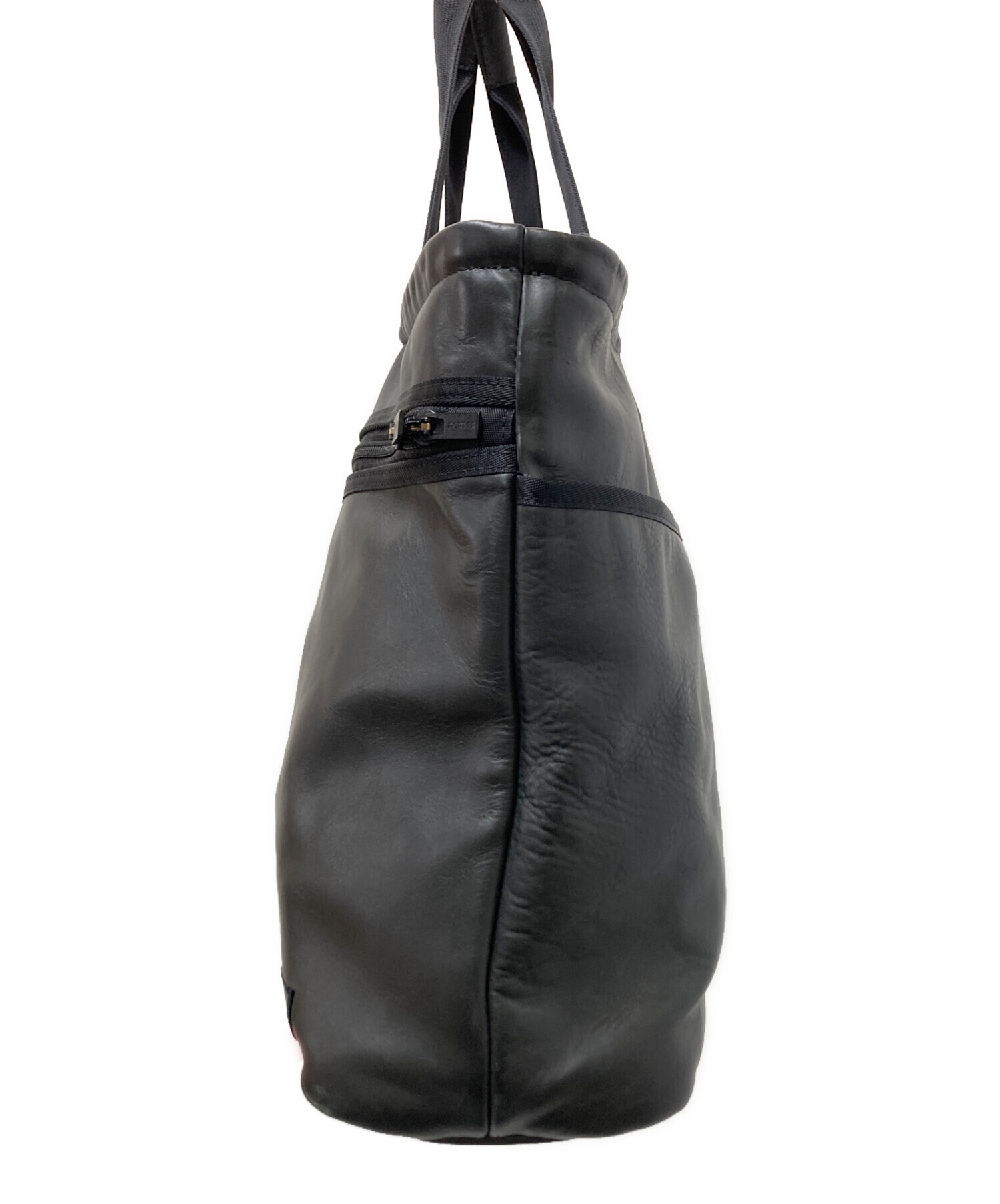 POTER ブラック レザートートバッグ 中古・古着通販】PORTER (ポーター) レザートートバッグ ブラック