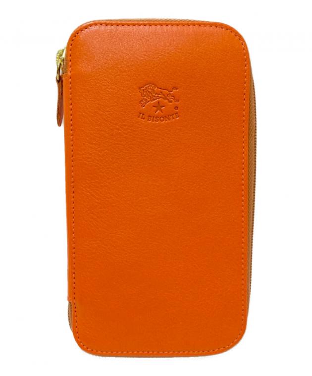 【定番＆極美品】IL BISONTE ラウンドファスナー長財布 オレンジ♡ IL BISONTE レザー 長財布 オレンジ ラウンドジップ オールレザー