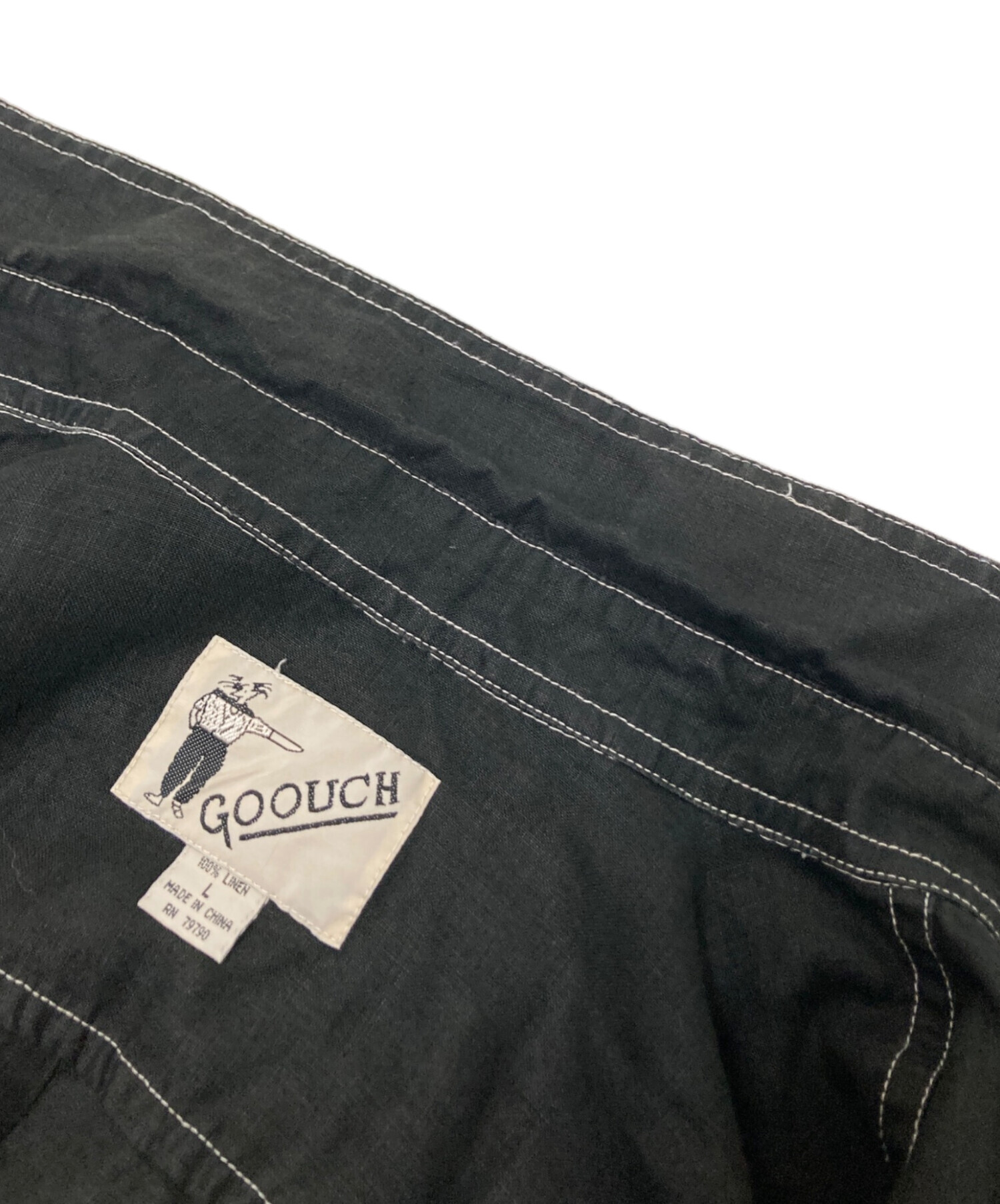 中古・古着通販】GOOUCH (グーチ) リネン100 ステッチシャツ ブラック