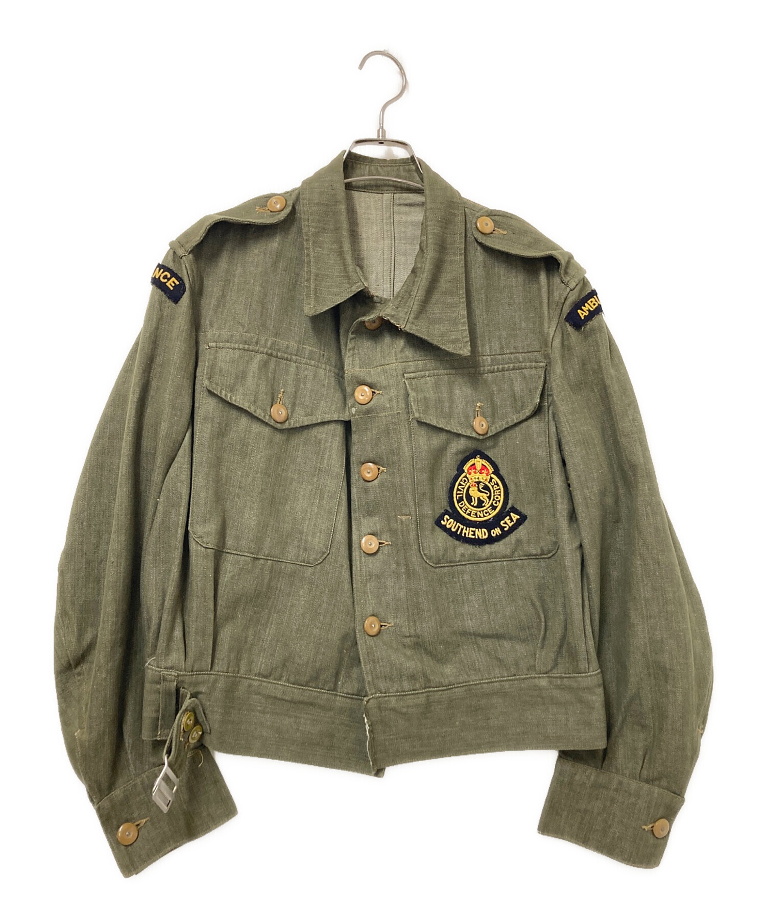 イギリス軍 グリーンデニム バトルドレスジャケット 9 (M-L相当) 1*2様 イギリス軍グリーンデニムジャケット(バトルドレスジャケット
