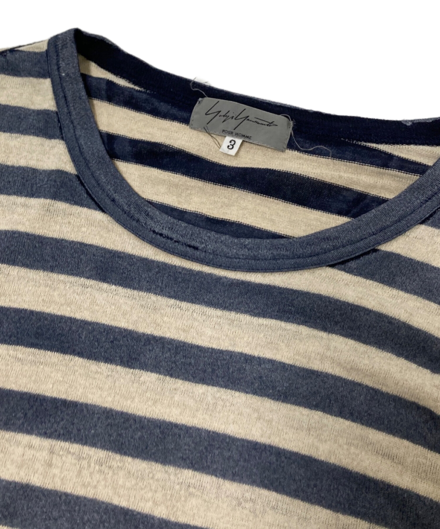 ヨウジヤマモト POUR HOMME カットソー ボーダー サイズ3 中古・古着通販】Yohji Yamamoto pour homme (ヨウジヤマモト