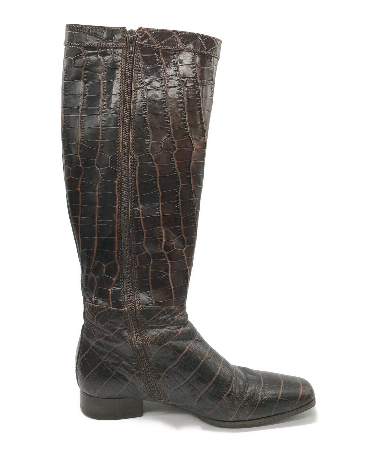 お値下げしました。Max Mara レザーロングブーツ 24cm 黒 中古・古着通販】MaxMara (マックスマーラ) 型押しレザーロングブーツ