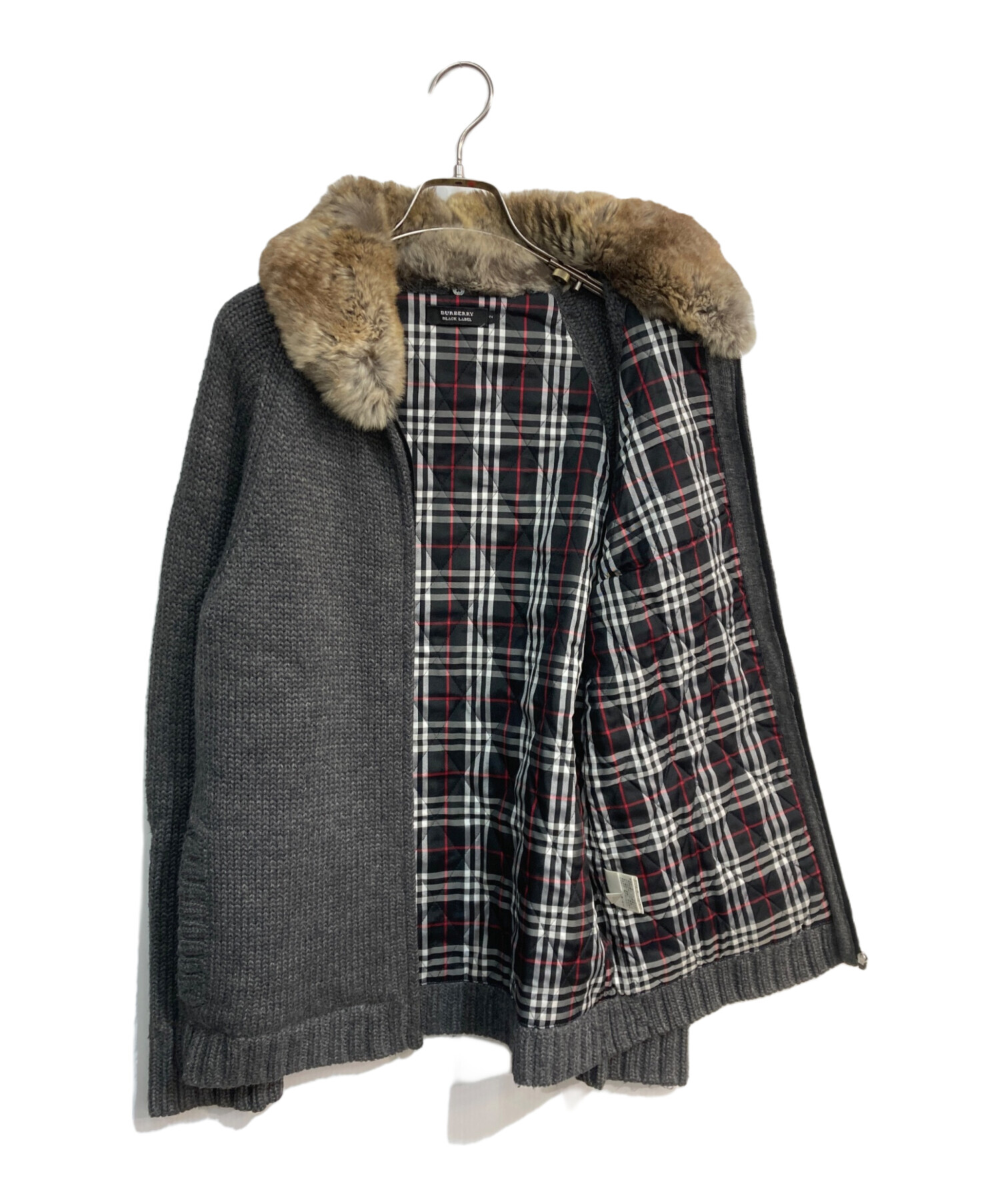 美品バーバリーブラックレーベル2 ニットブルゾン　ラビットファー付き 中古・古着通販】BURBERRY BLACK LABEL (バーバリーブラックレーベル