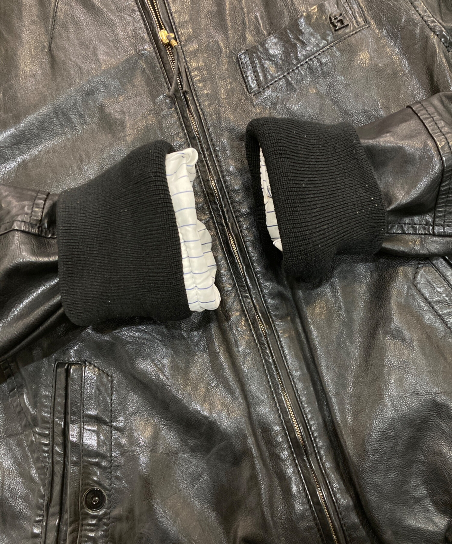 中古・古着通販】DIESEL (ディーゼル) レザーブルゾン ブラック サイズ