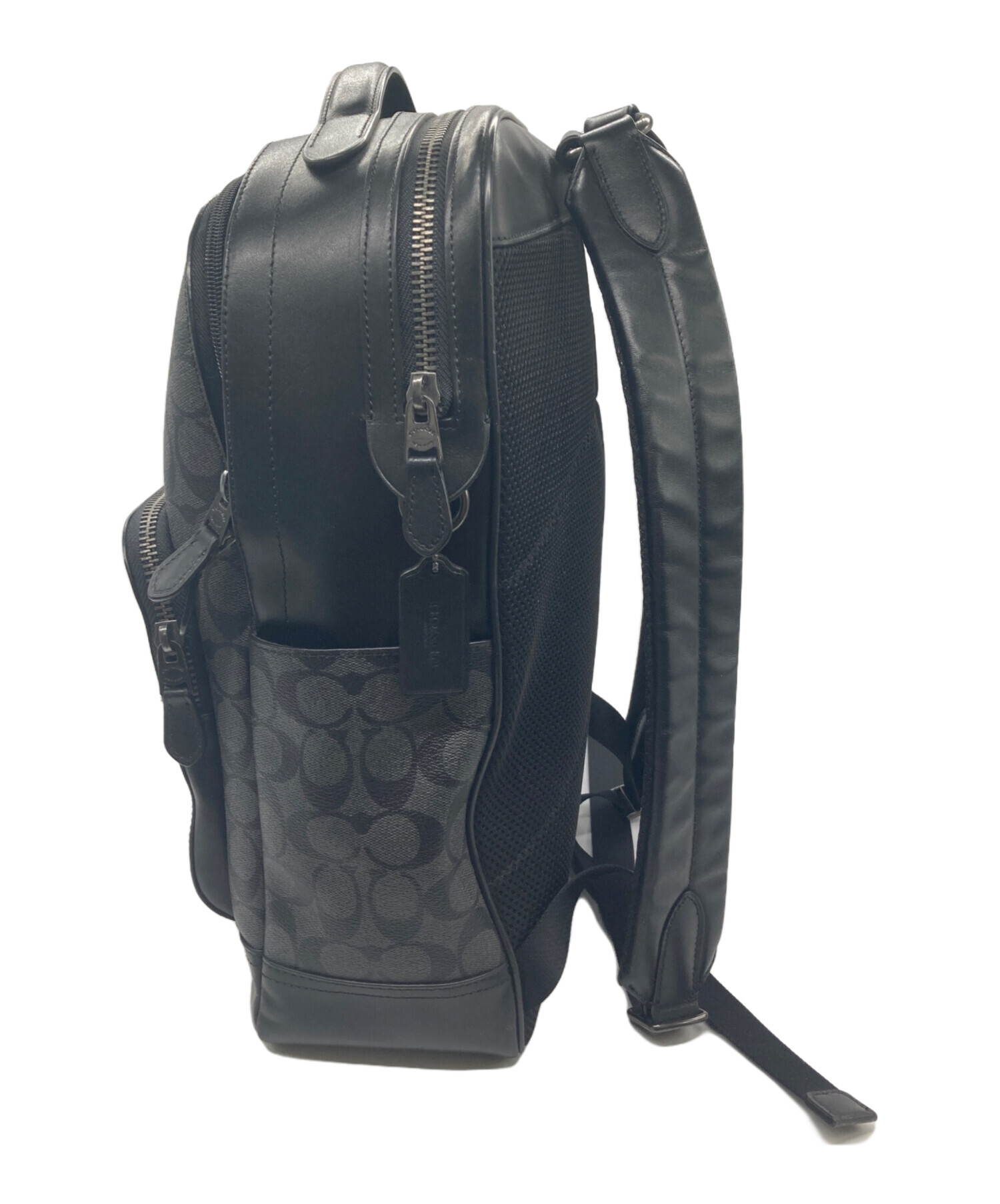 美品 COACH コーチ 38755 リュック バックパック シグネチャー 革 COACH コーチ シグネチャー レザー ブラック バックパック F38755