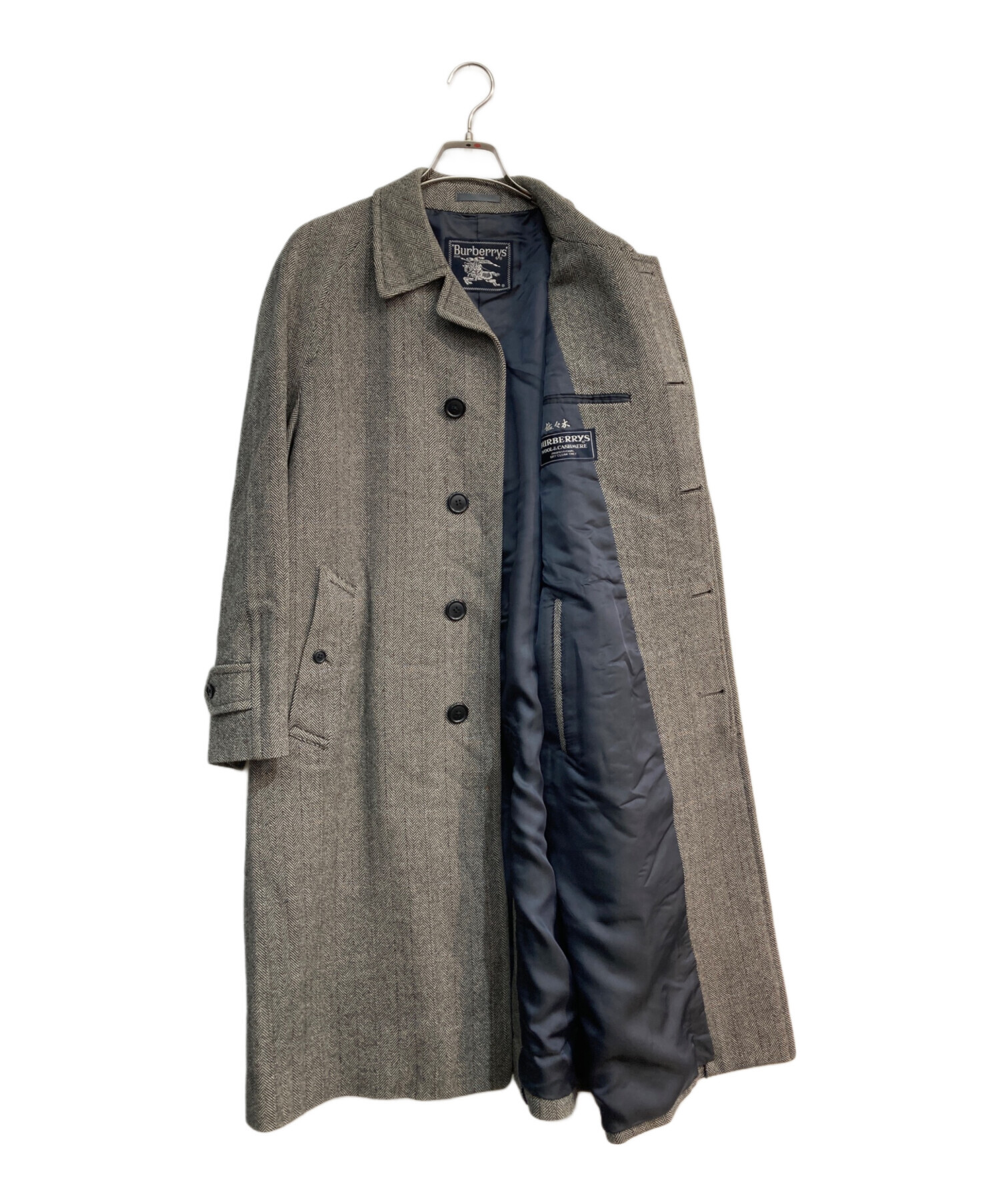 Burberry's バーバリー　ウール　カシミヤ　コート　ヘリンボーン　グレー 中古・古着通販】Burberry's (バーバリーズ) カシミヤ混ヘリンボーン