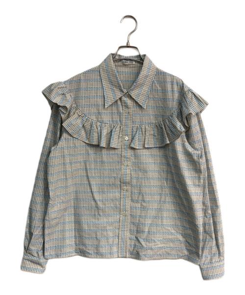 ミュウミュウ  MT1651 ビジュー装飾チェック半袖シャツ レディース 38 MIUMIU (ミュウミュウ) ボタンダウン ストレートフィット チェック