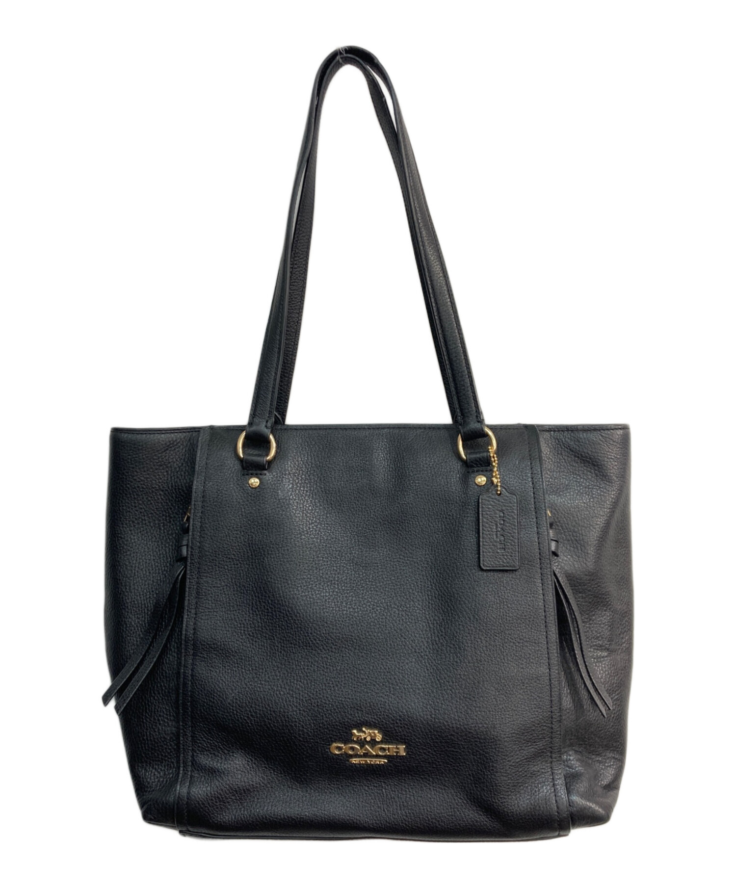 COACH 黒 レザー トートバッグ 中古・古着通販】COACH (コーチ) オールレザー トートバッグ ブラック