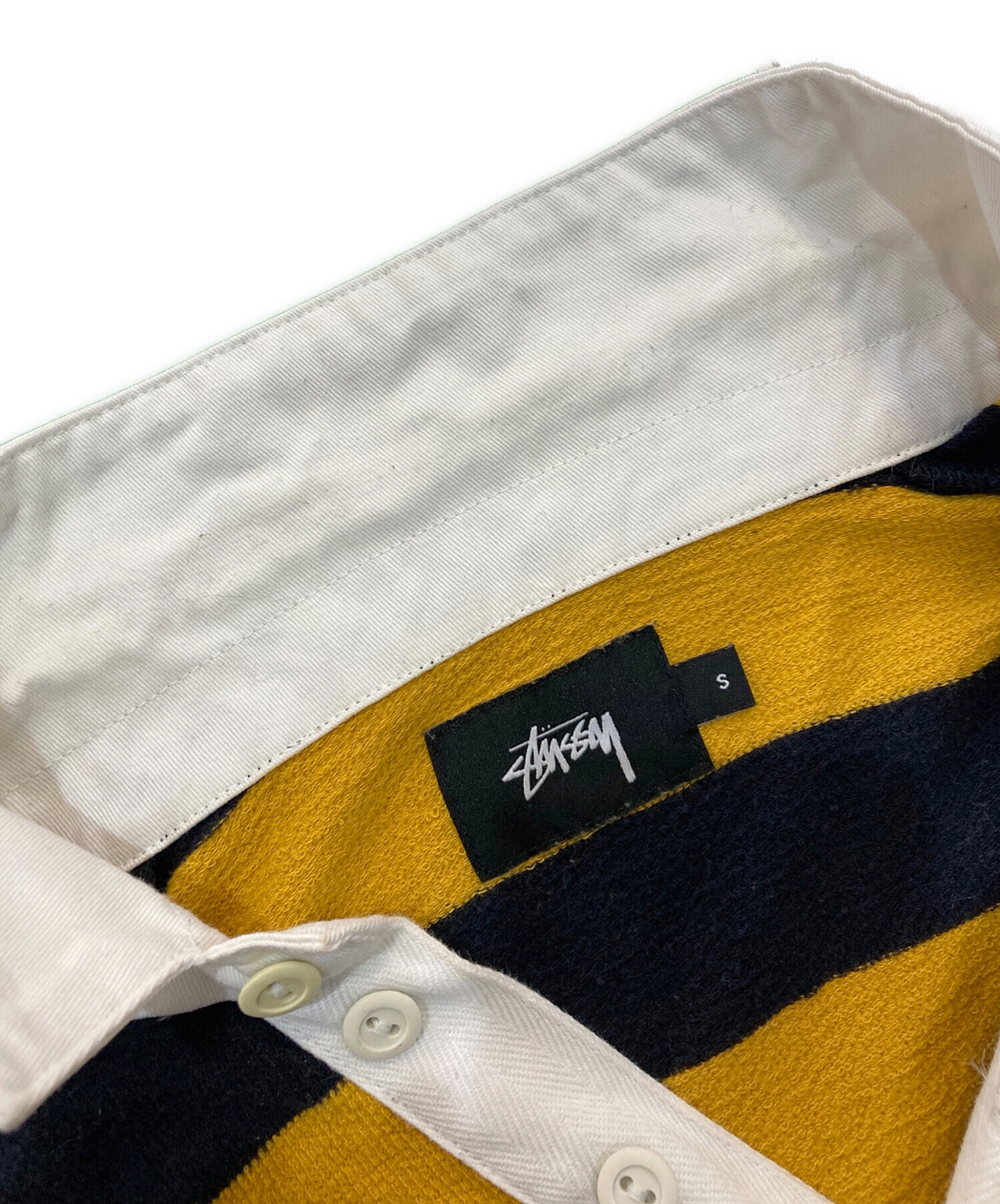 stussy ラガーシャツ ステューシー ボーダー 黄色 紺色 中古・古着通販】stussy (ステューシー) ラガーシャツ イエロー