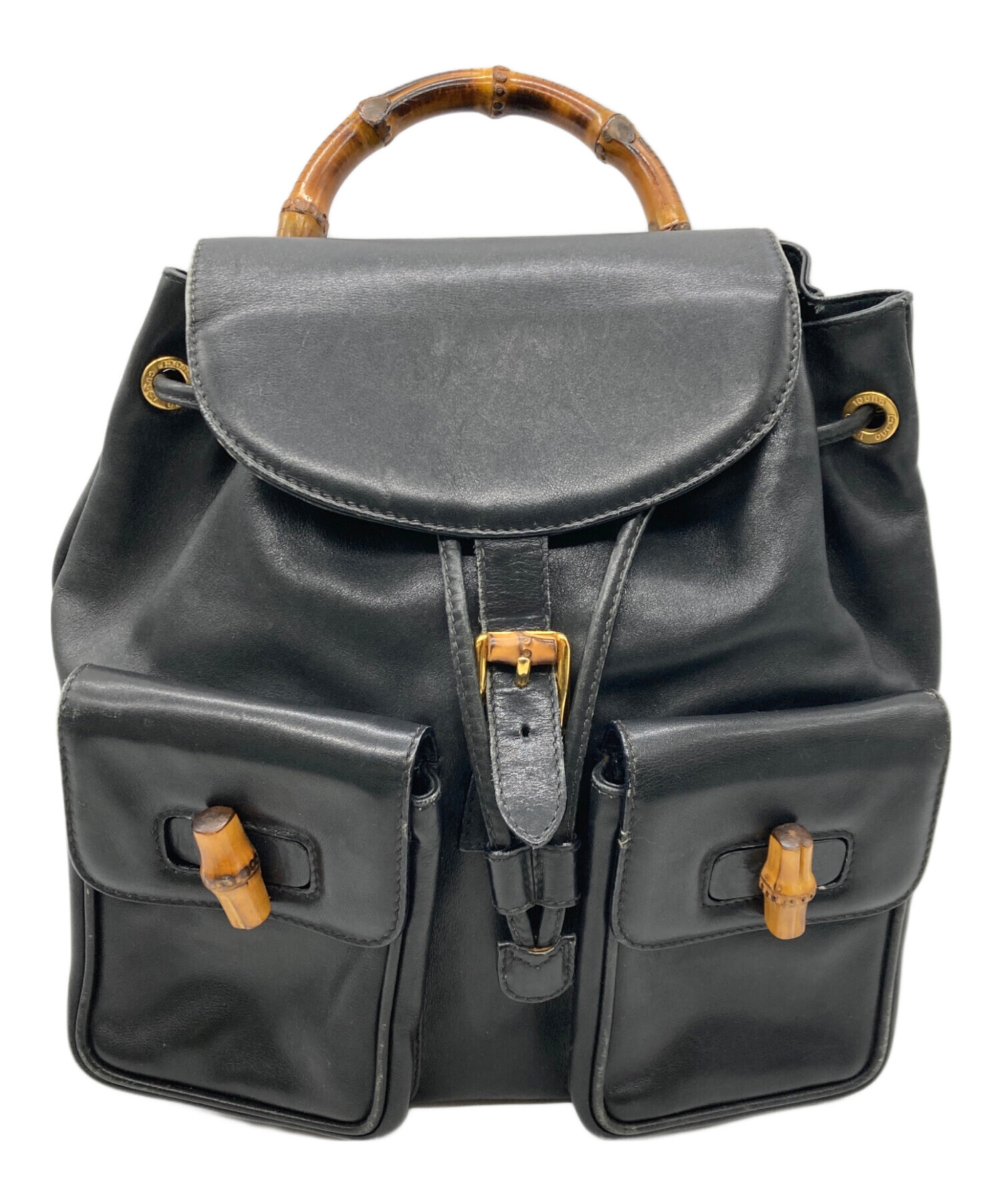 中古・古着通販】GUCCI (グッチ) レザーバンブーリュック ブラック 