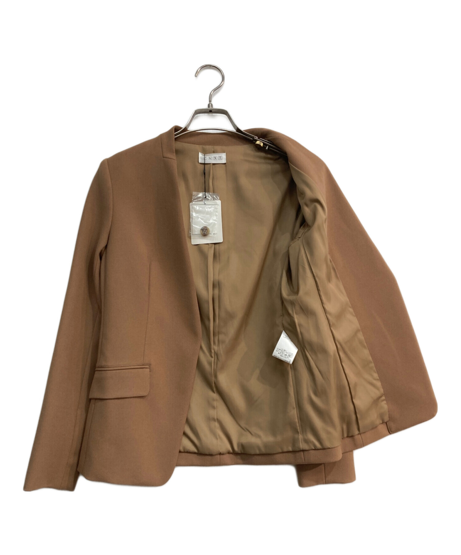 PLST プラステ 大きいサイズL セットアップ ノーカラー ブラウン リネン混 PLST プラステ 大きいサイズL セットアップ ノーカラー ブラウン