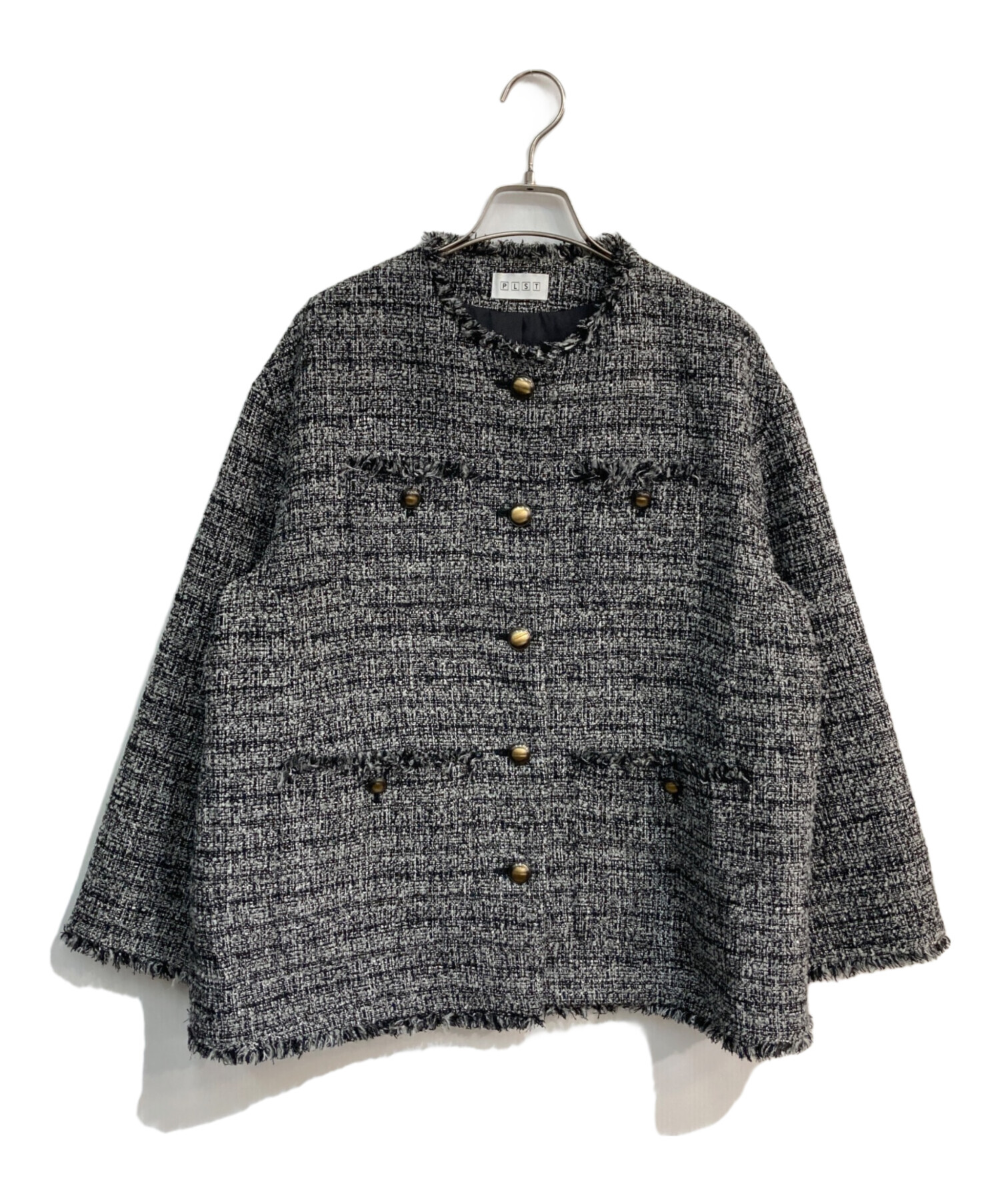 中古・古着通販】PLST (プラステ) ノーカラーツイードジャケット 12