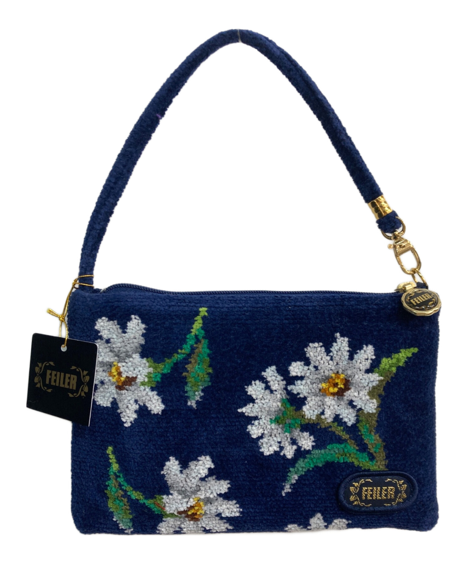 FEILER　フェイラー　ホワイトマーガレット　ネイビー　ハンカチ　ポーチ 中古・古着通販】FEILER (フェイラー) ホワイトマーガレット ハンド