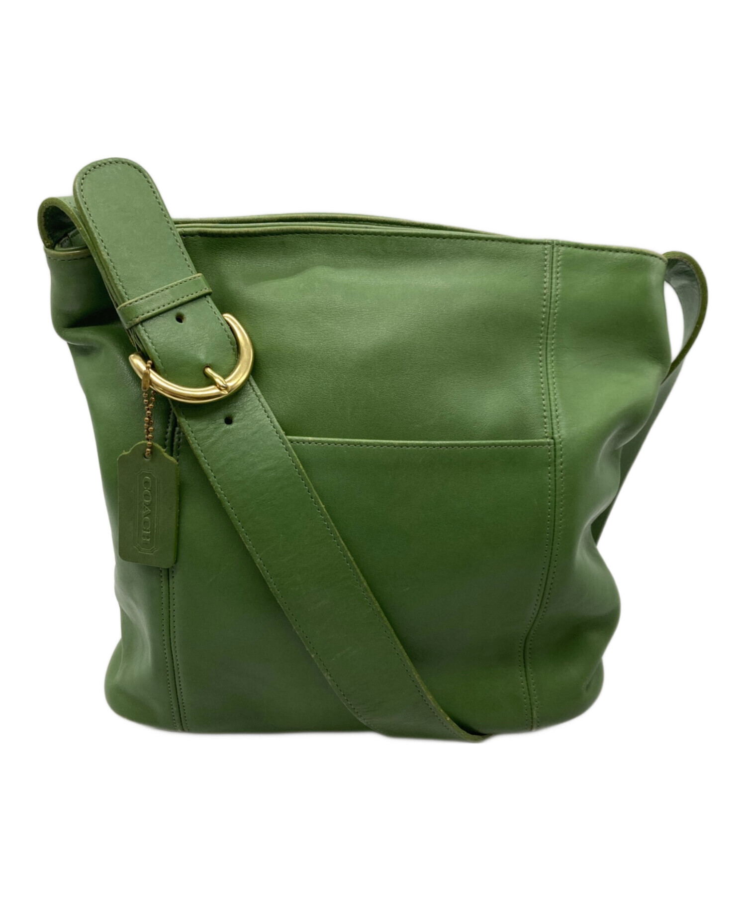 メンズ COACH 緑色 レザー ショルダーバッグ