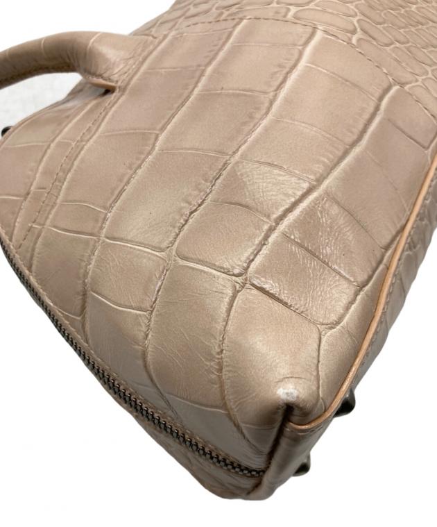 FURLA フルラ クロコ型押し ハンドバッグ ピンクベージュ 未使用保管品 中古・古着通販】FURLA (フルラ) クロコ型押しバッグ ピンク｜ブランド