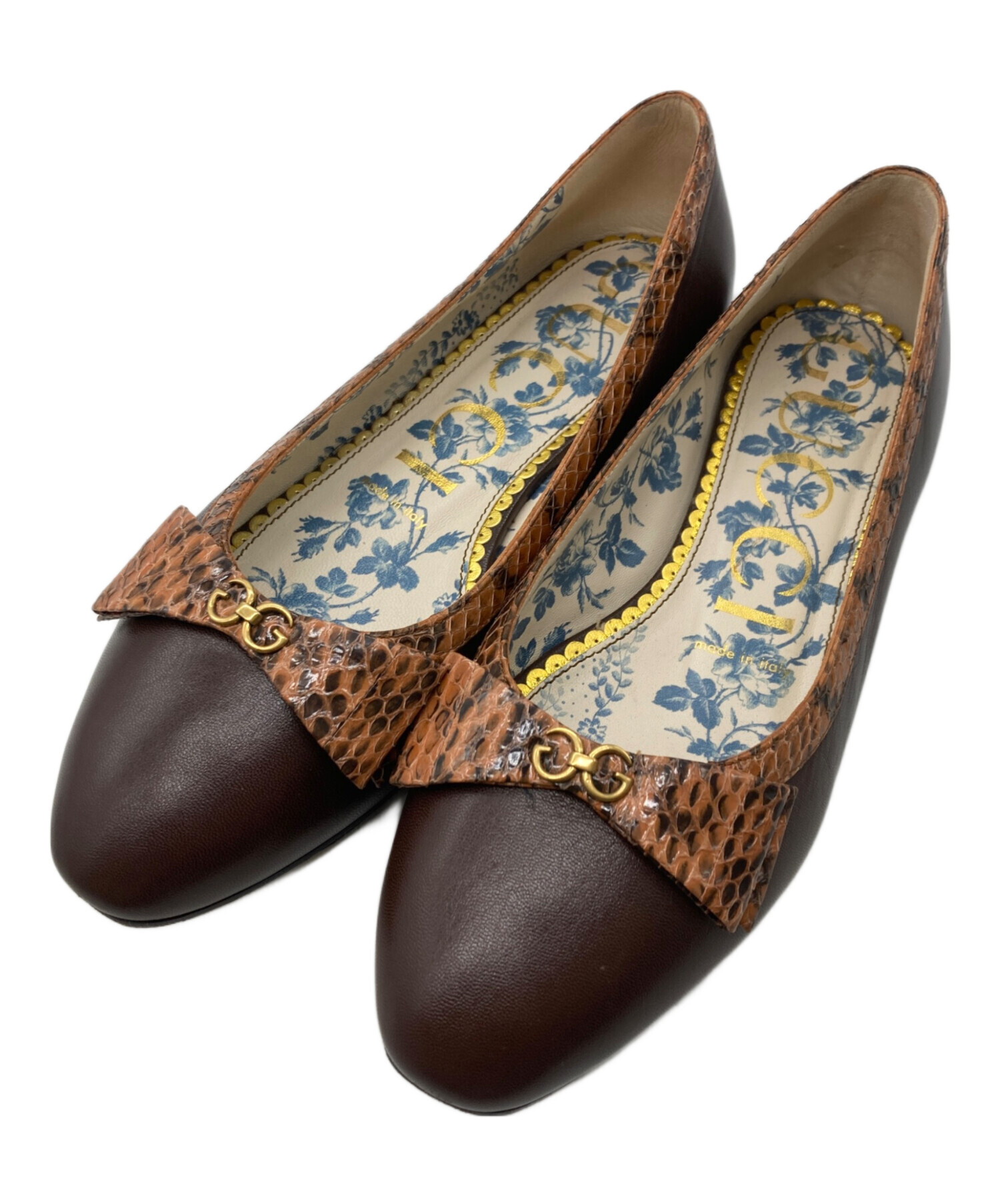 中古・古着通販】GUCCI (グッチ) リボンレザーパンプス ブラウン 