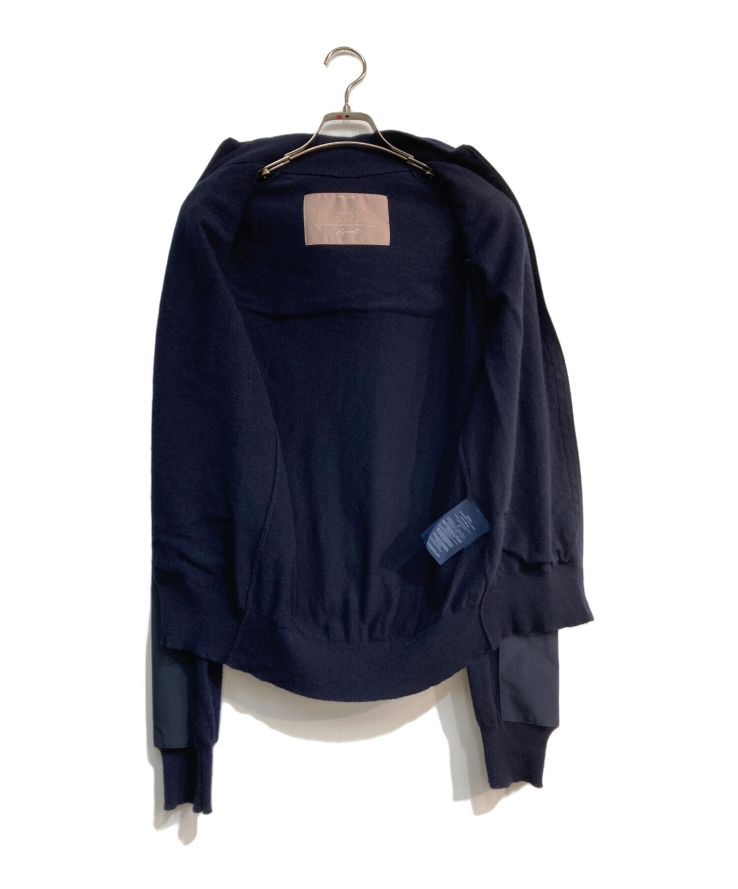 美品 ヘルノ HERNO 異素材 フーテッド ブルゾン ネイビー パーカー 38 中古・古着通販】HERNO (ヘルノ) カシミヤニットパーカー ネイビー