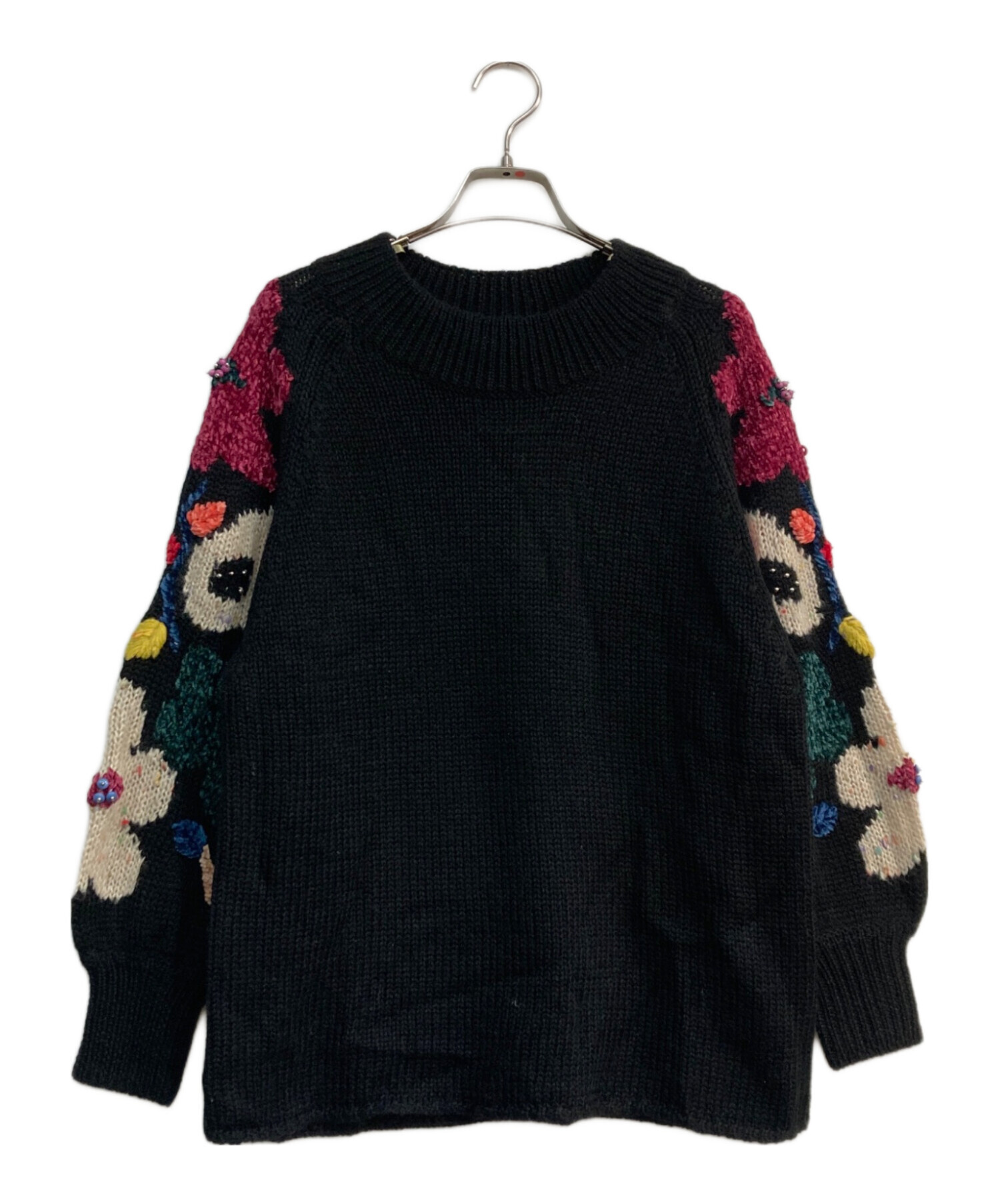 中古・古着通販】BEARDSLEY (ビアズリー) 袖ジャガードニット ブラック