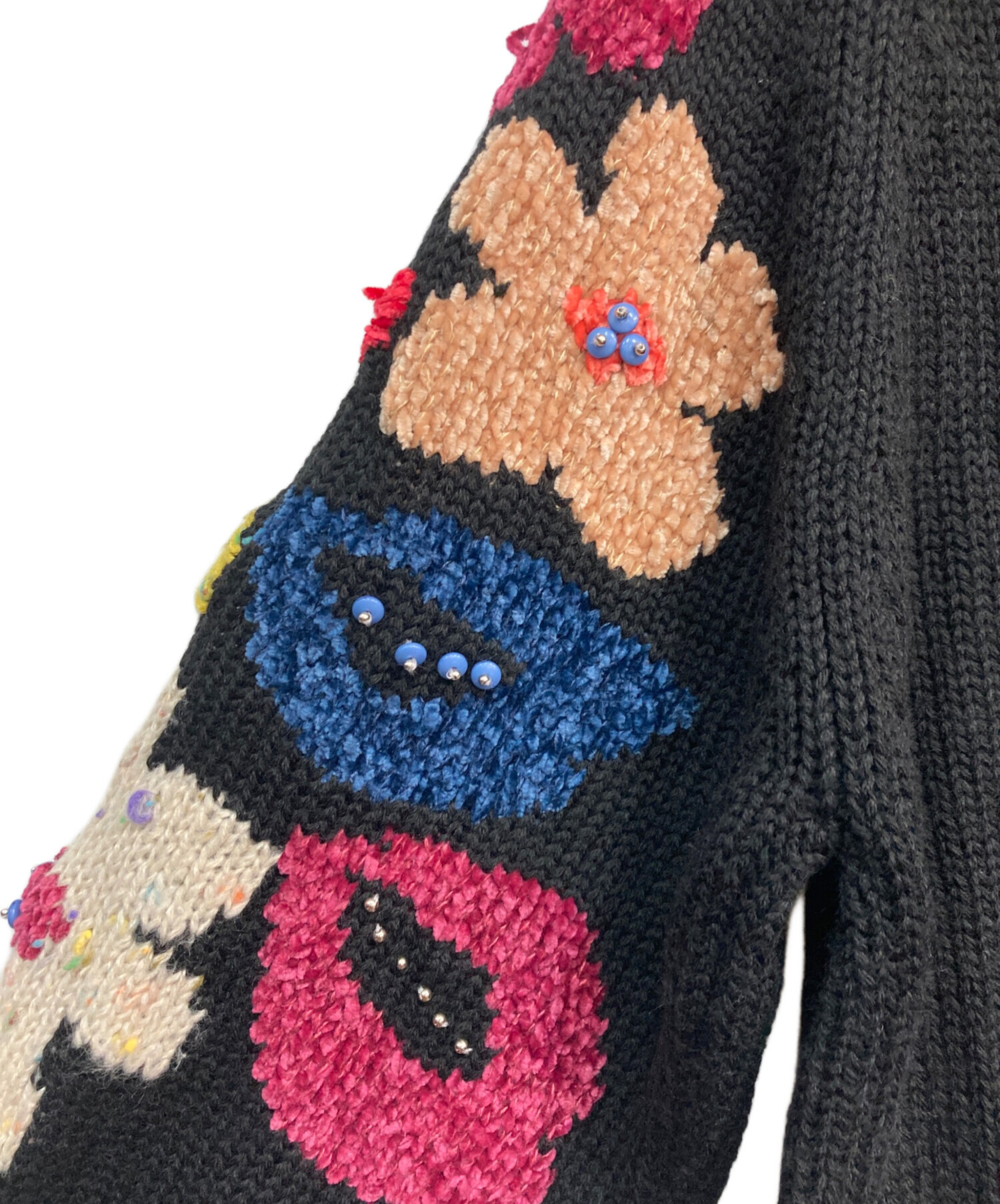 中古・古着通販】BEARDSLEY (ビアズリー) 袖ジャガードニット ブラック