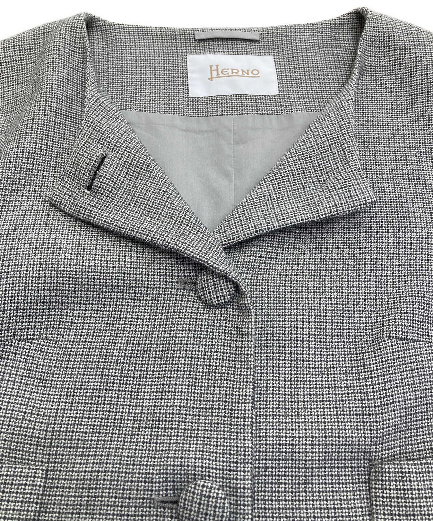 中古・古着通販】HERNO (ヘルノ) ノーカラージャケット グレー サイズ