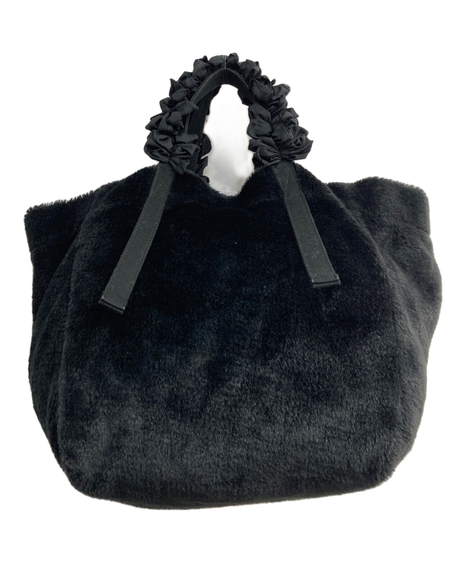 LUDLOWラドロー　リアルムートンバッグ　リボンタッセル　黒×黒 中古・古着通販】LUDLOW (ラドロー) フェイクファートートバッグ