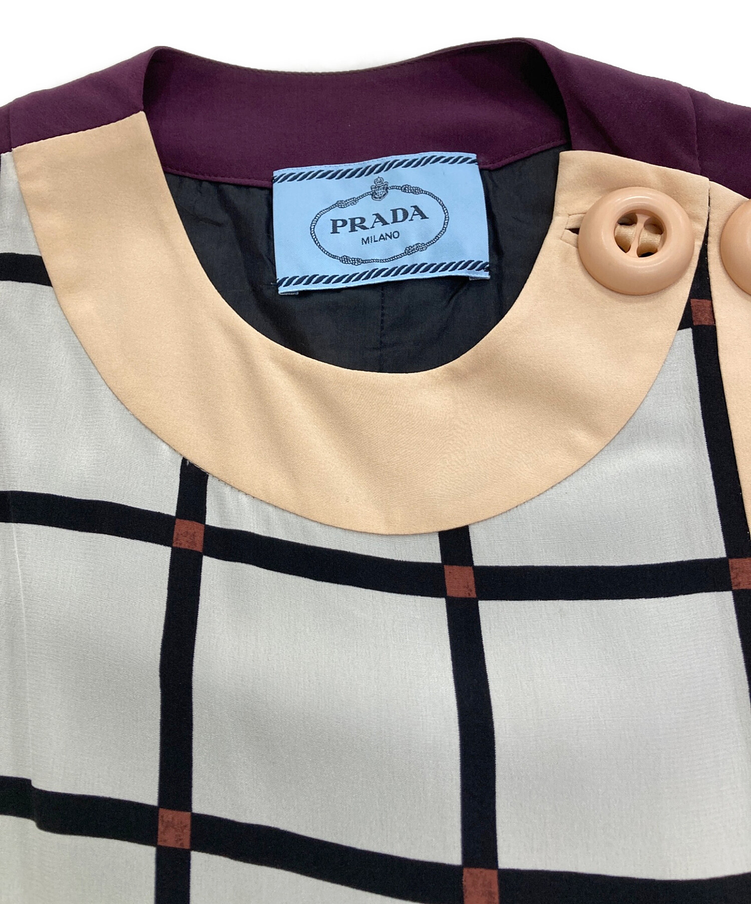 中古・古着通販】PRADA (プラダ) 総柄シルクワンピース アイボリー