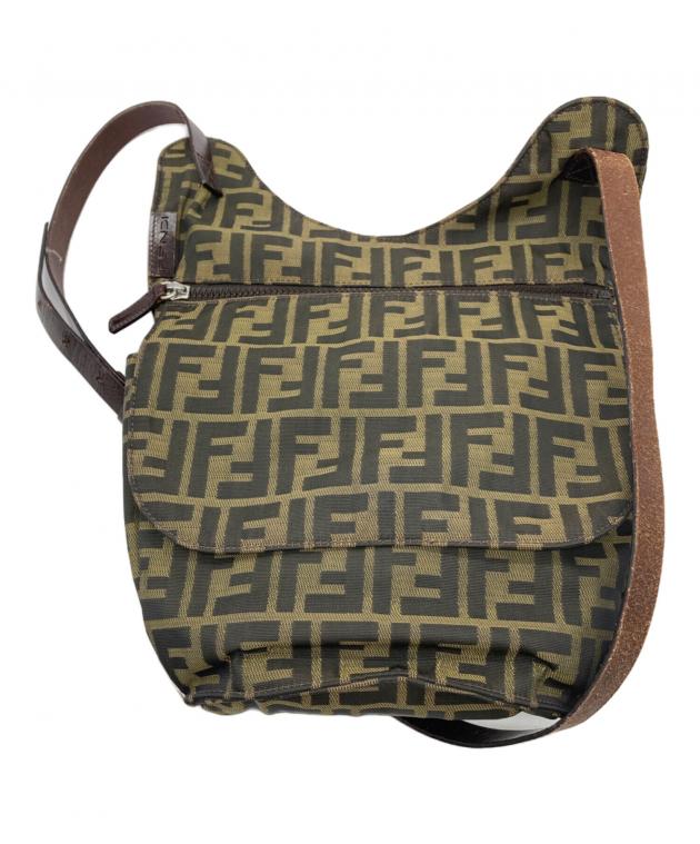 FENDI フェンディ ズッカ ショルダーバッグ ブラック×ブラウン 中古・古着通販】FENDI (フェンディ) ズッカショルダーバッグ ブラウン