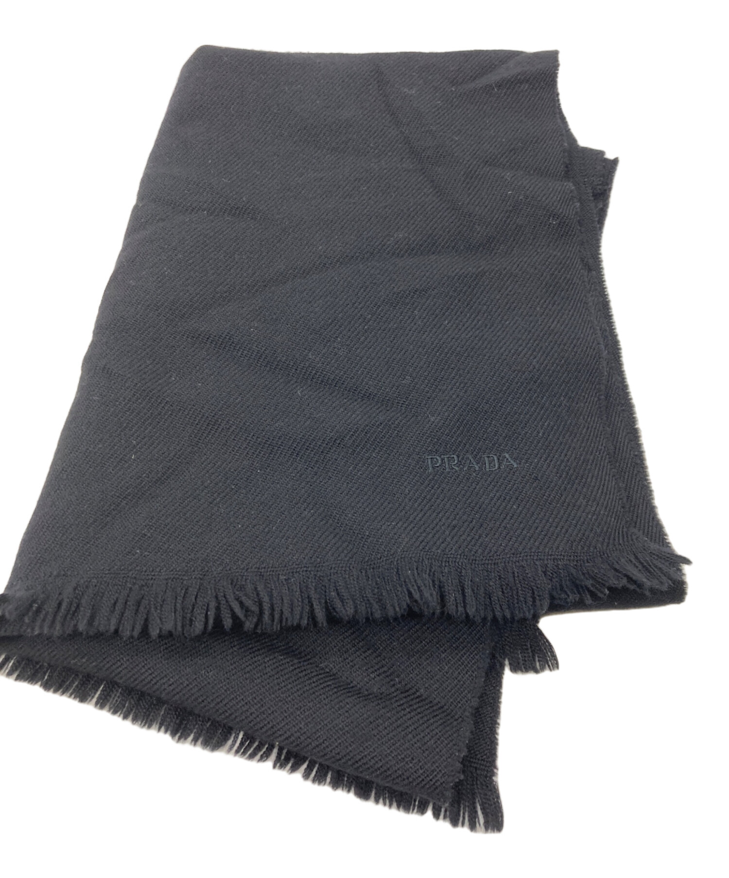 中古・古着通販】PRADA (プラダ) ロゴ刺繍ウールマフラー ブラック