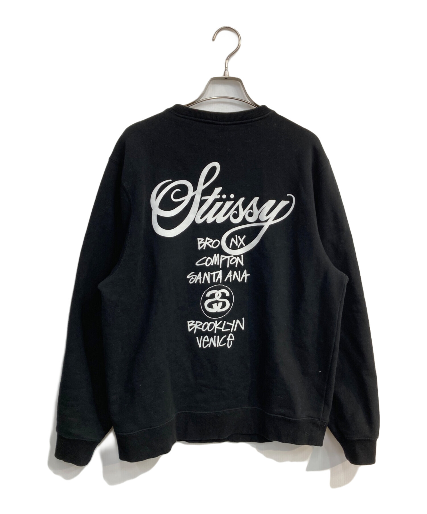 STUSSY ステューシー スウェット デカロゴ USA製 黒 中古・古着通販】stussy (ステューシー) ロゴプリントクルーネック