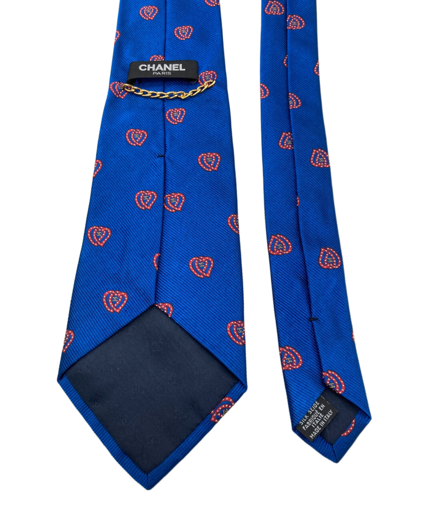 中古・古着通販】CHANEL (シャネル) ハート柄シルクネクタイ ブルー