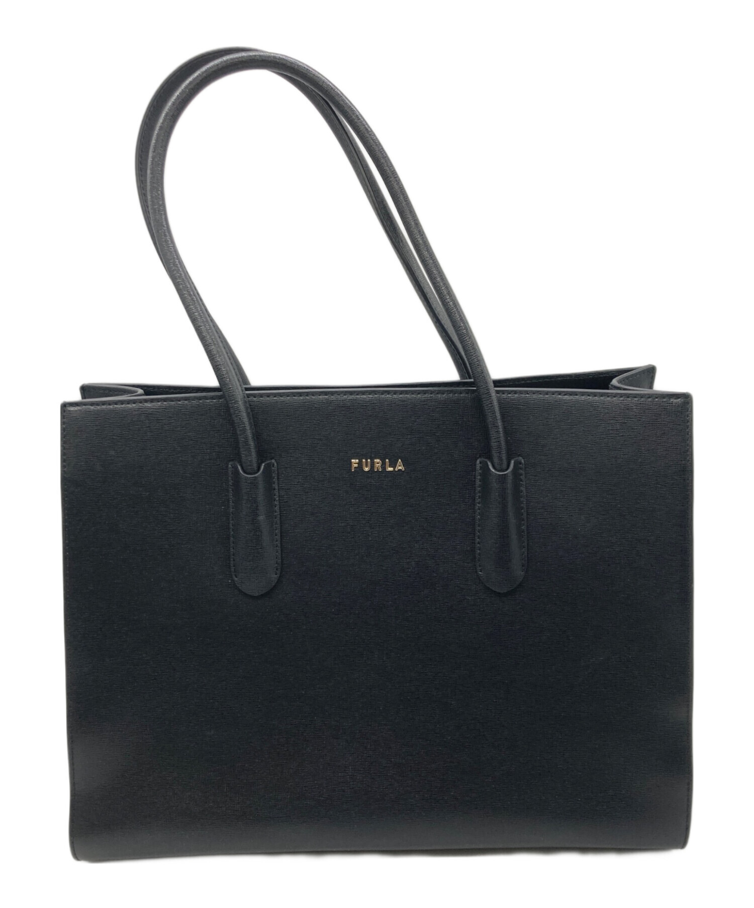 FURLA フルラ スクエア トートバッグ レザー ブラック ハンドバッグ 黒 中古・古着通販】FURLA (フルラ) AMINA スクエアトートバッグ ブラック
