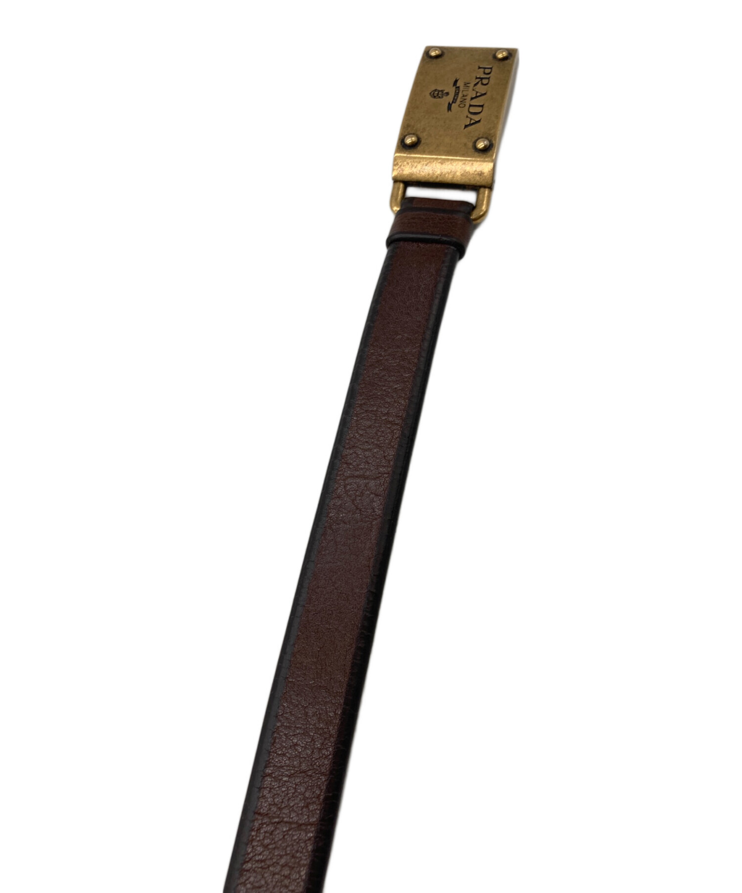 中古・古着通販】PRADA (プラダ) ロゴプレートレザーベルト ブラウン