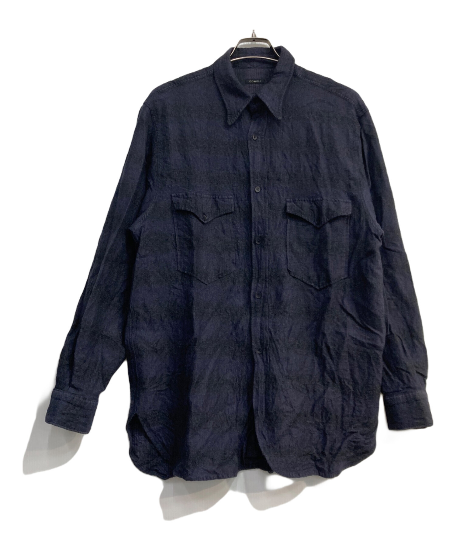 中古・古着通販】COMOLI (コモリ) ウールシルクワークシャツ ネイビー